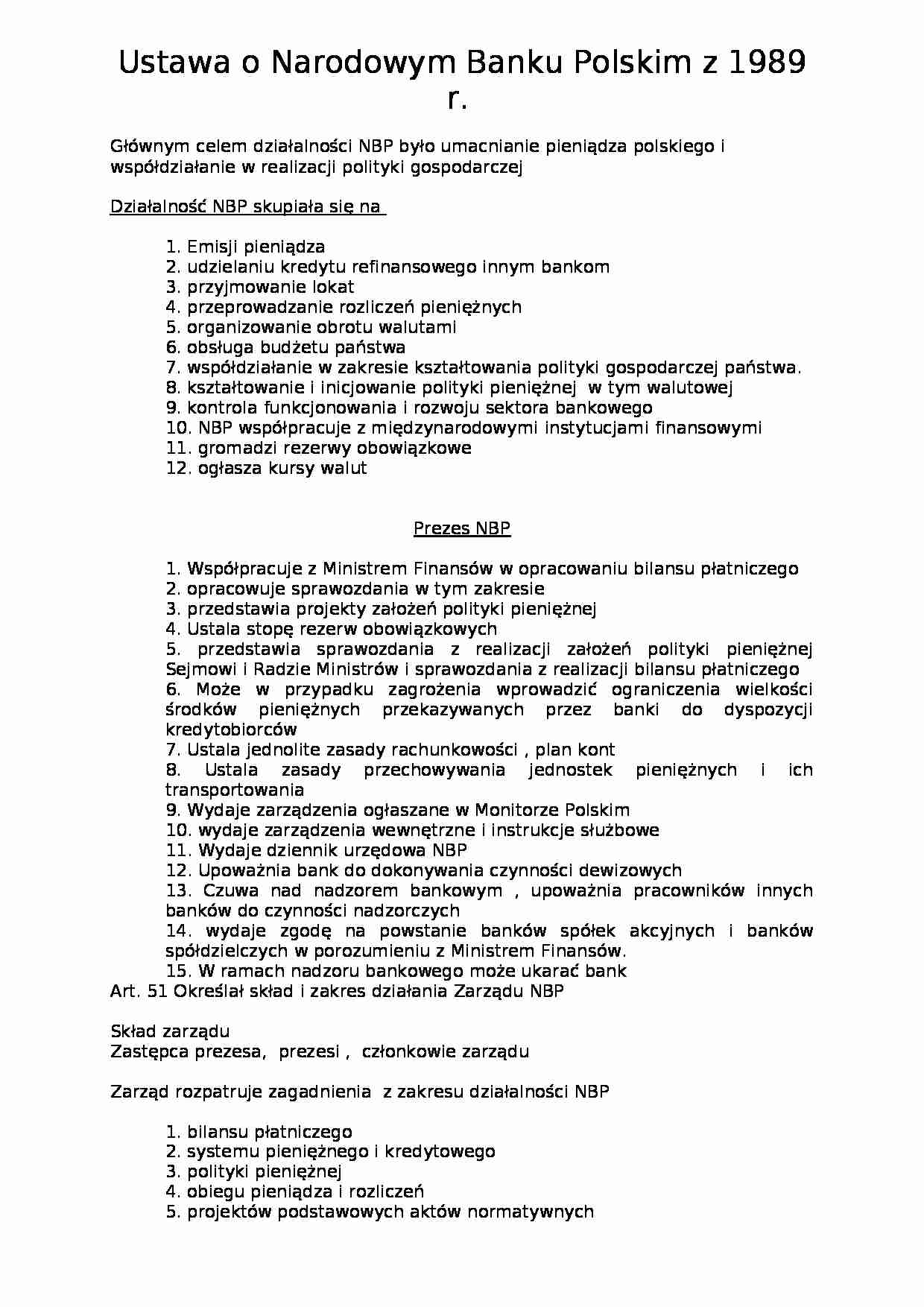 Ustawa o Narodowym Banku Polskim z 1989 r. - strona 1
