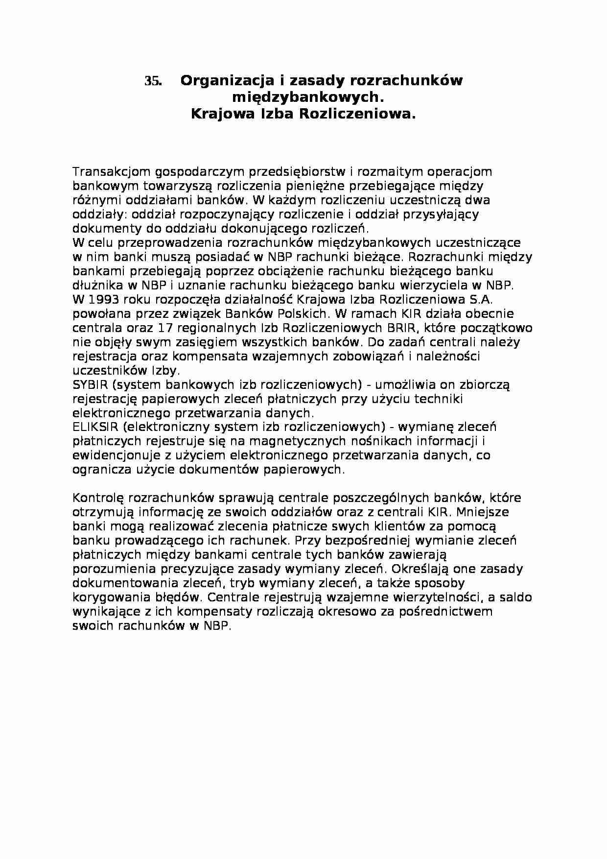 Organizacja i zasady rozrachunków międzybankowych - ELIKSIR  - strona 1