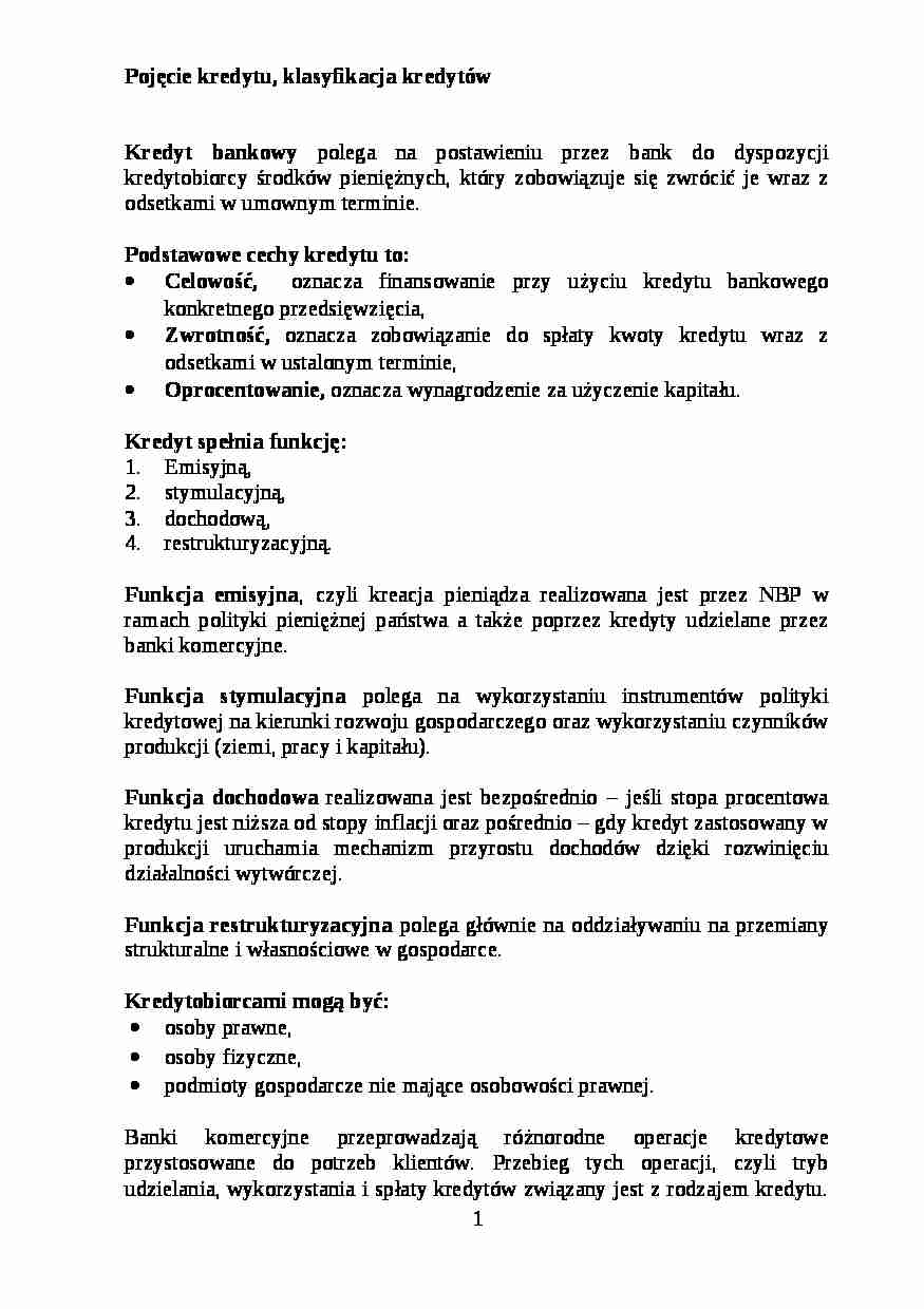 Pojęcie kredytu, klasyfikacja kredytów - Funkcja emisyjna - strona 1