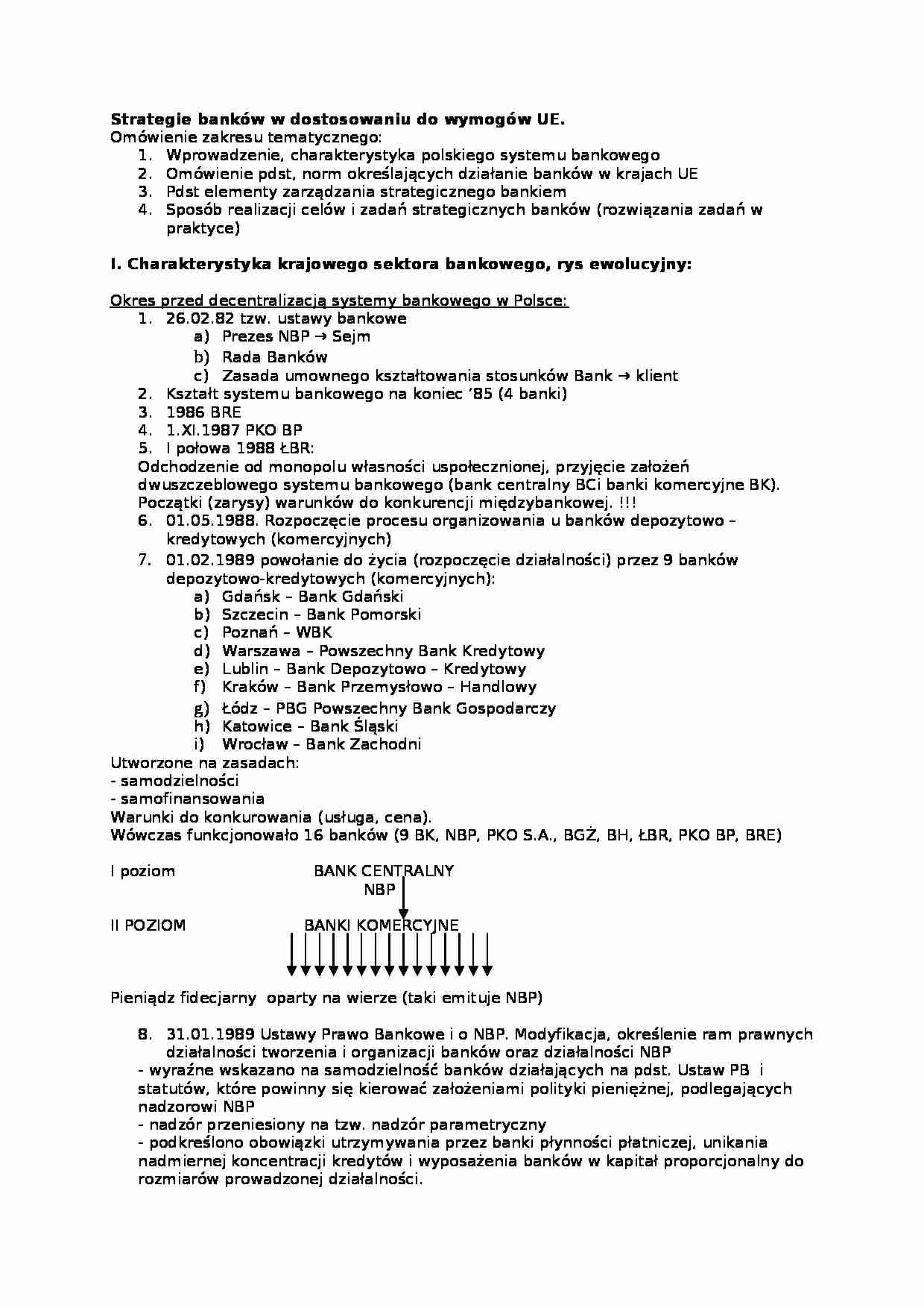 Strategie banków w dostosowaniu do wymogów UE - strona 1