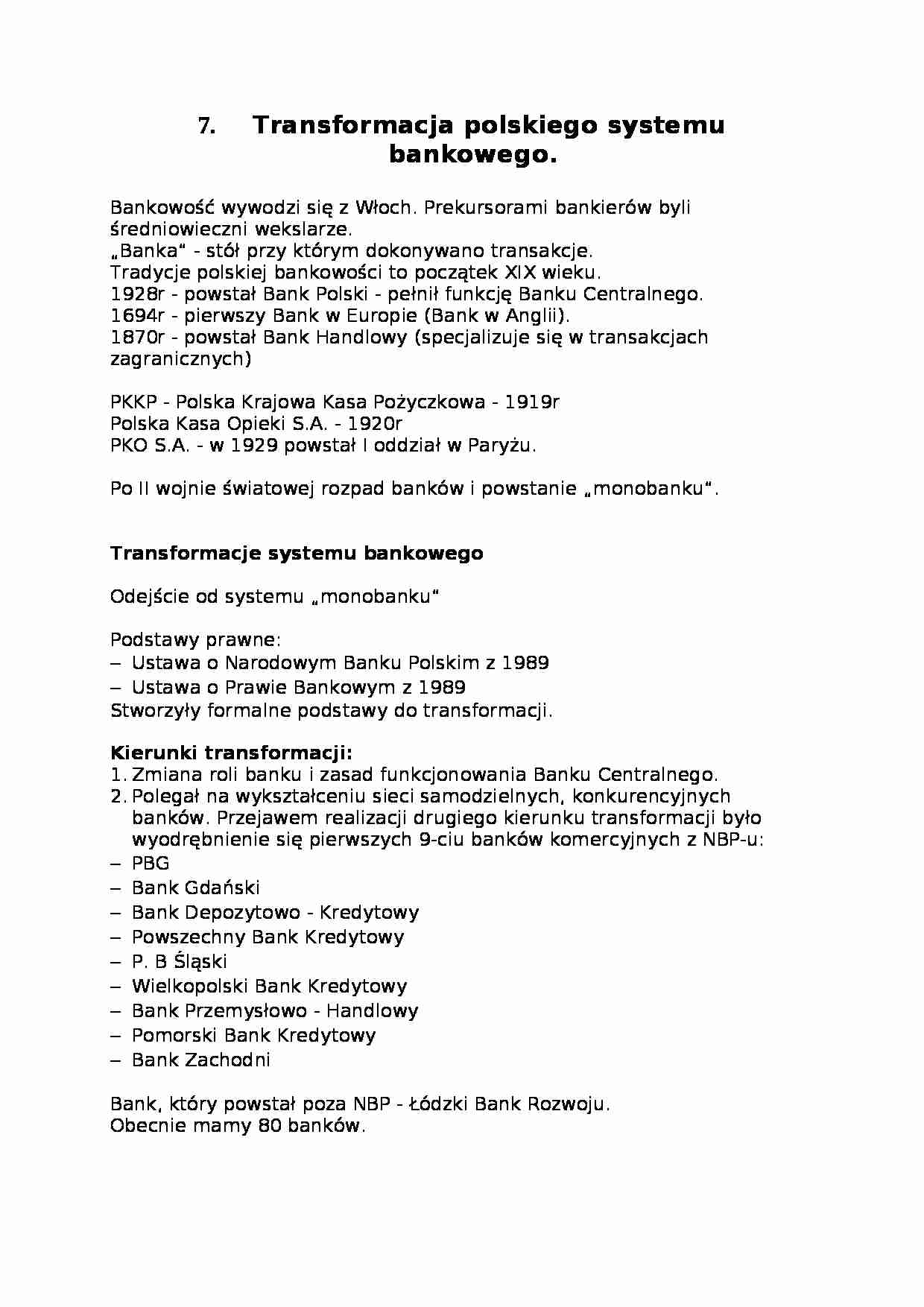 Transformacja polskiego systemu bankowego - strona 1