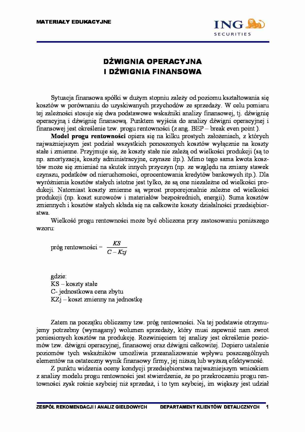 Dźwignia operacyjna i dźwignia finansowa - strona 1