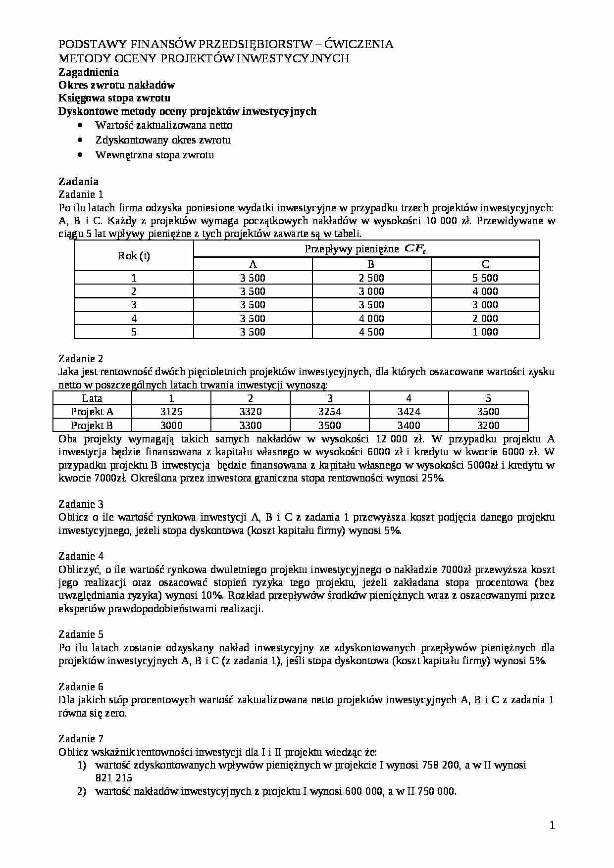 Finanse przedsiębiorstwa - zadania i zagadnienia (test) - strona 1