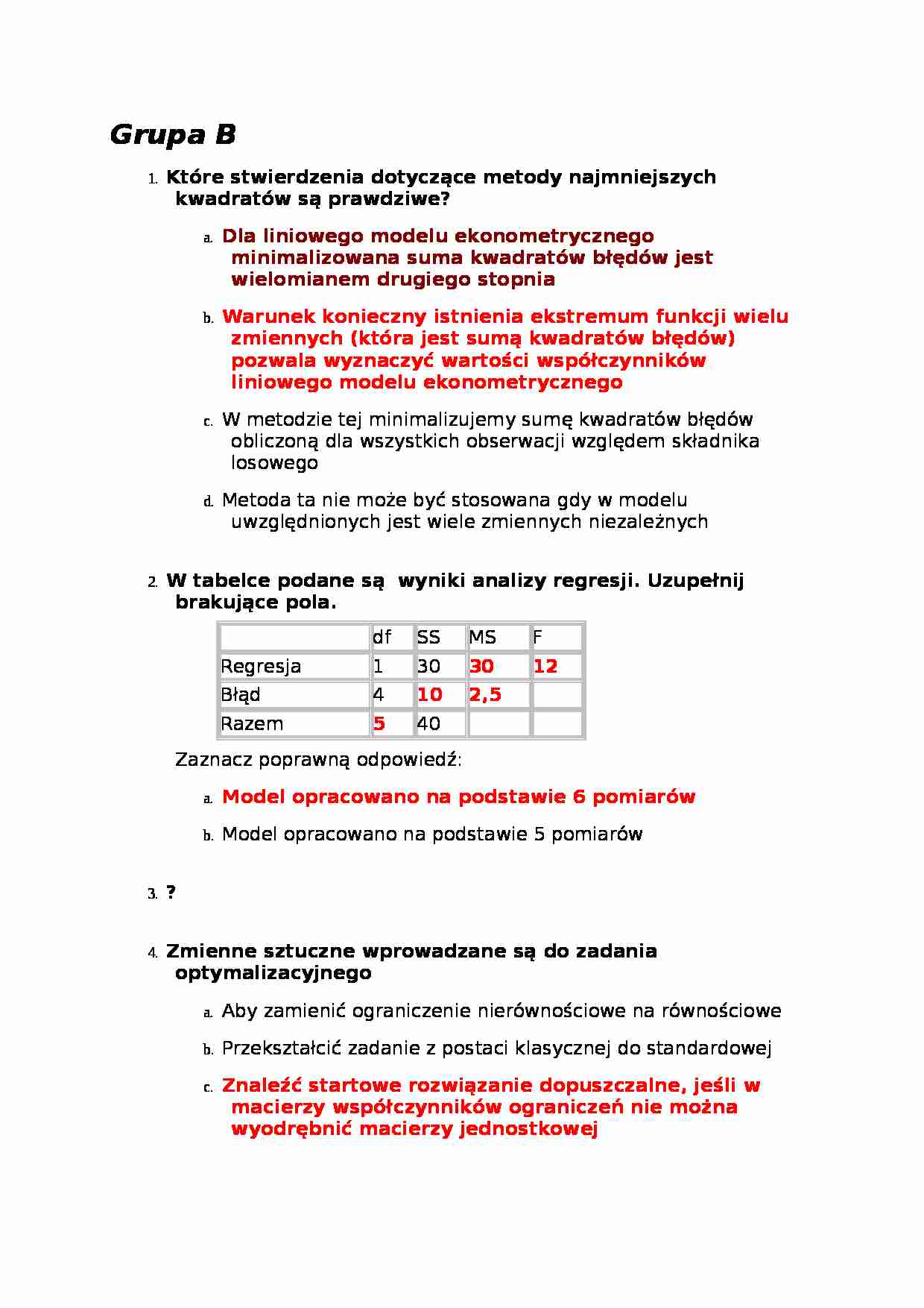 Ekonometria - test - Metoda najmniejszych kwadratów - strona 1
