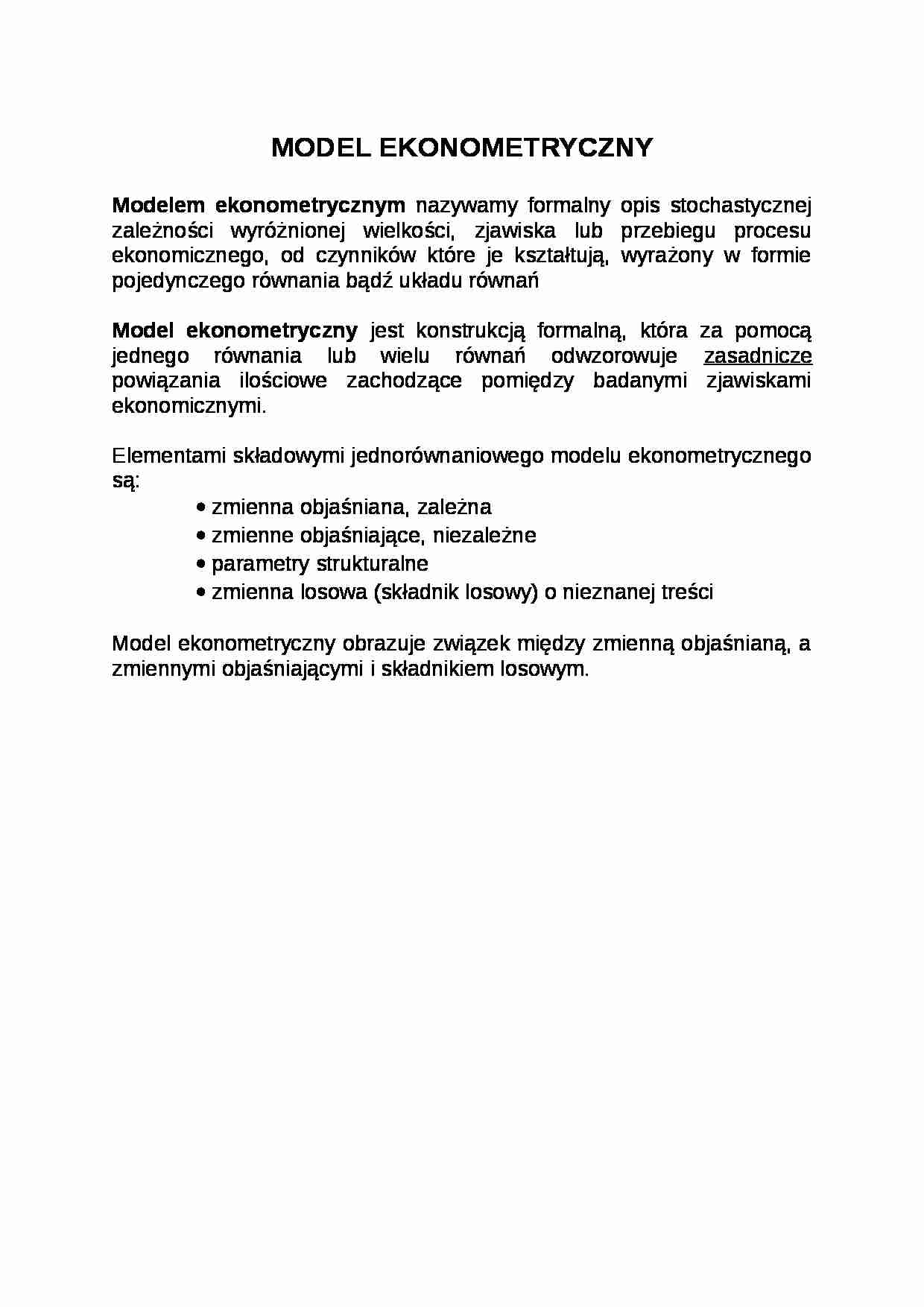 Model ekonomeryczny - strona 1