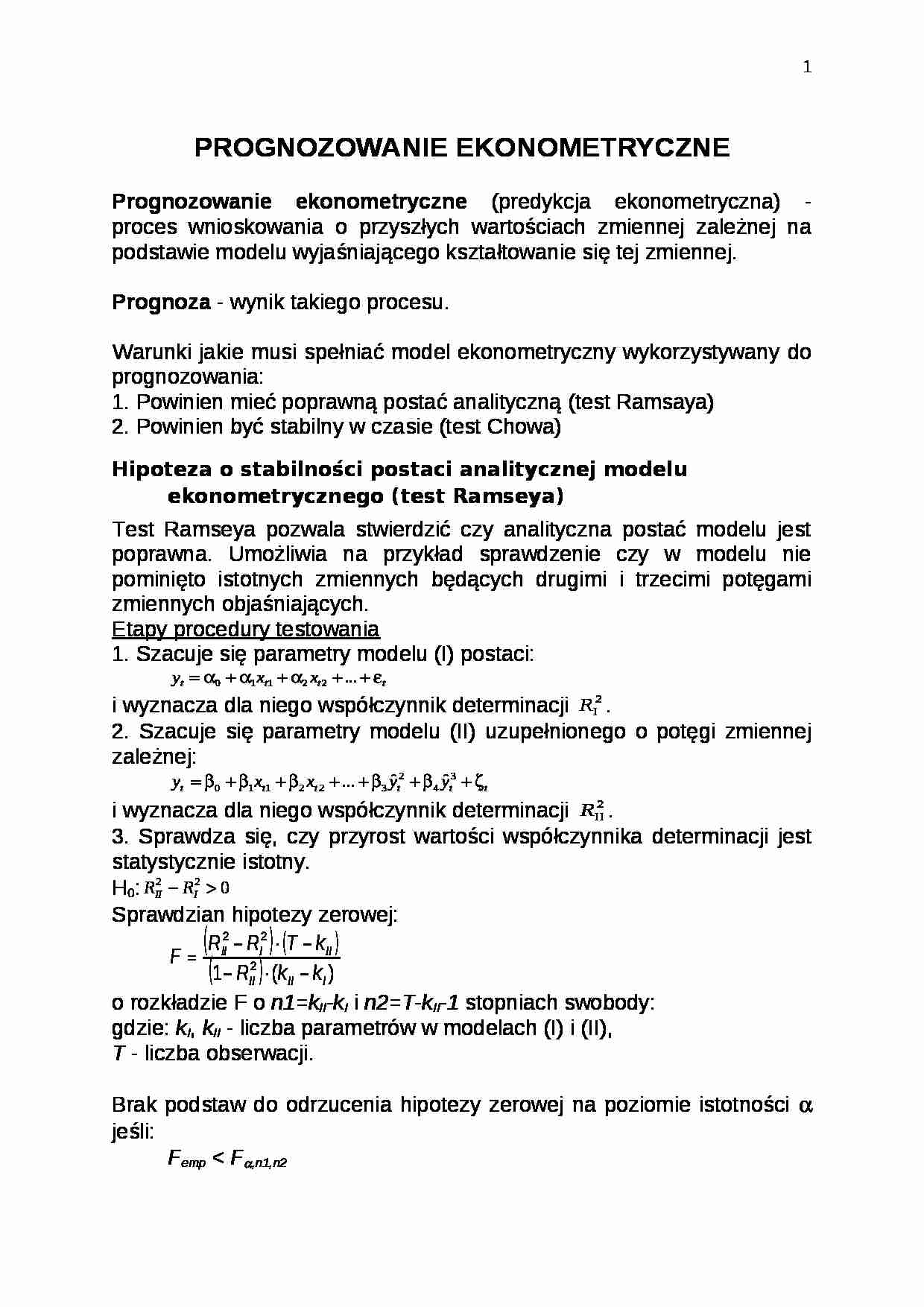 Prognozowanie ekonometryczne - strona 1