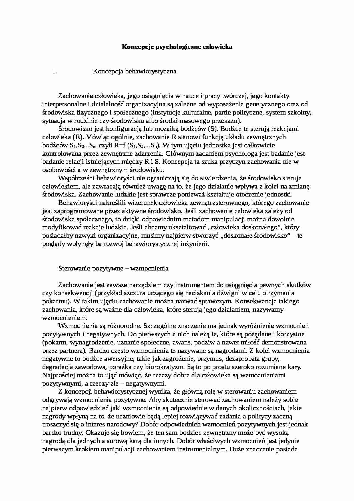 Koncepcje psychologiczne człowieka - strona 1