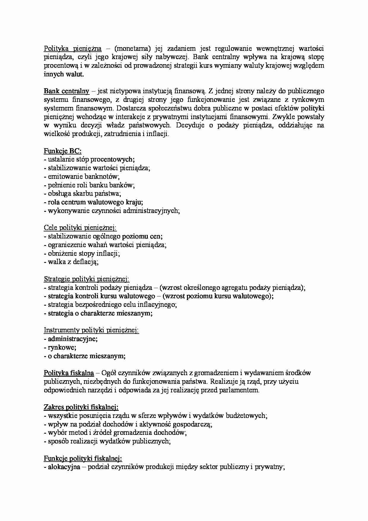 Polityka pieniężna i fiskalna - polityka podatkowa  - strona 1