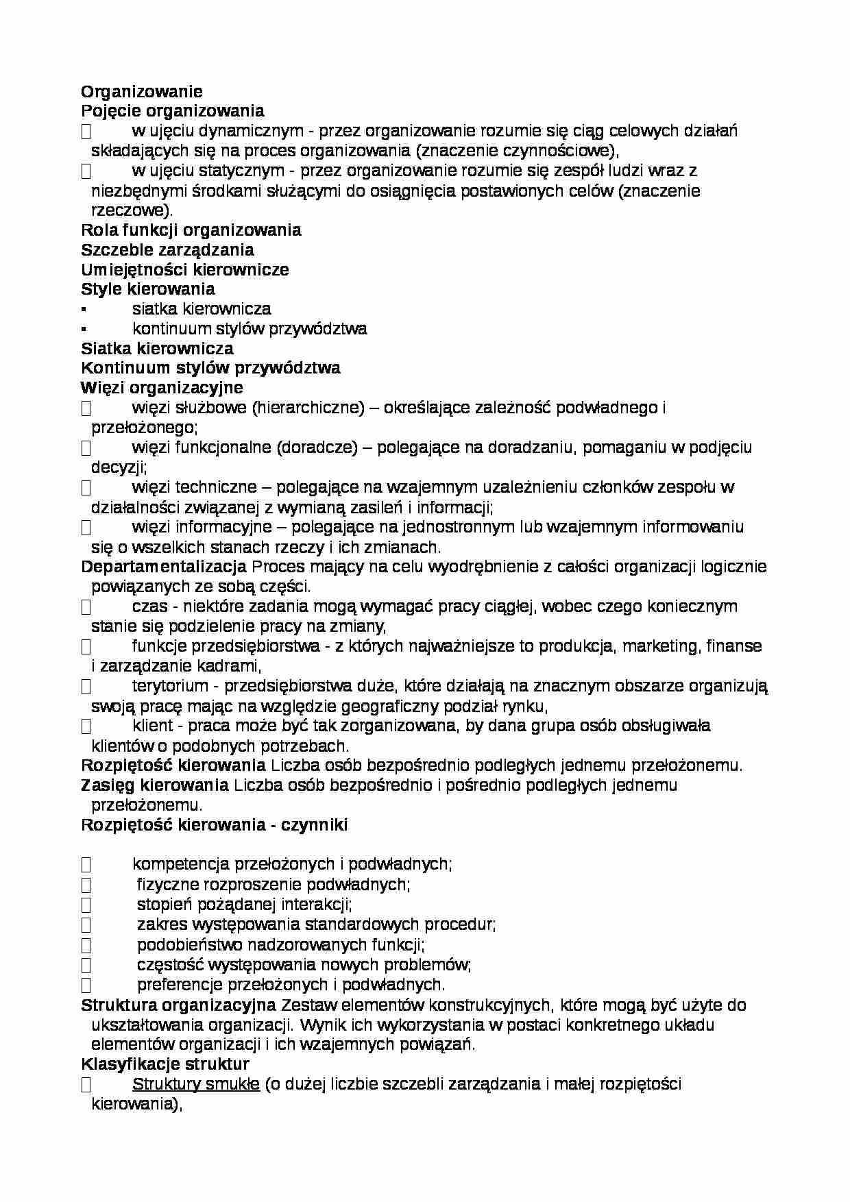 Organizowanie - pojęcie i rola - strona 1