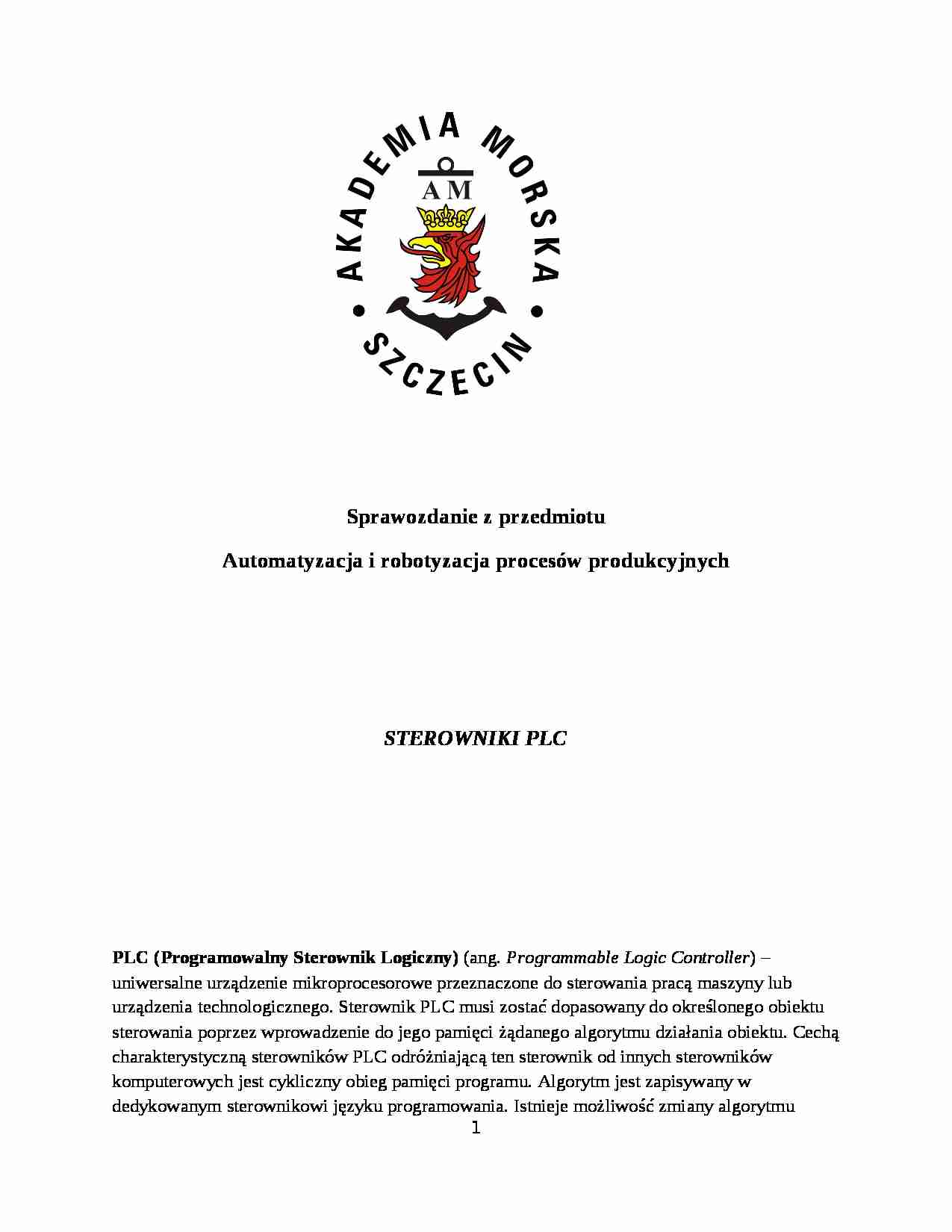Programowalny Sterownik Logiczny - sprawozdanie - strona 1