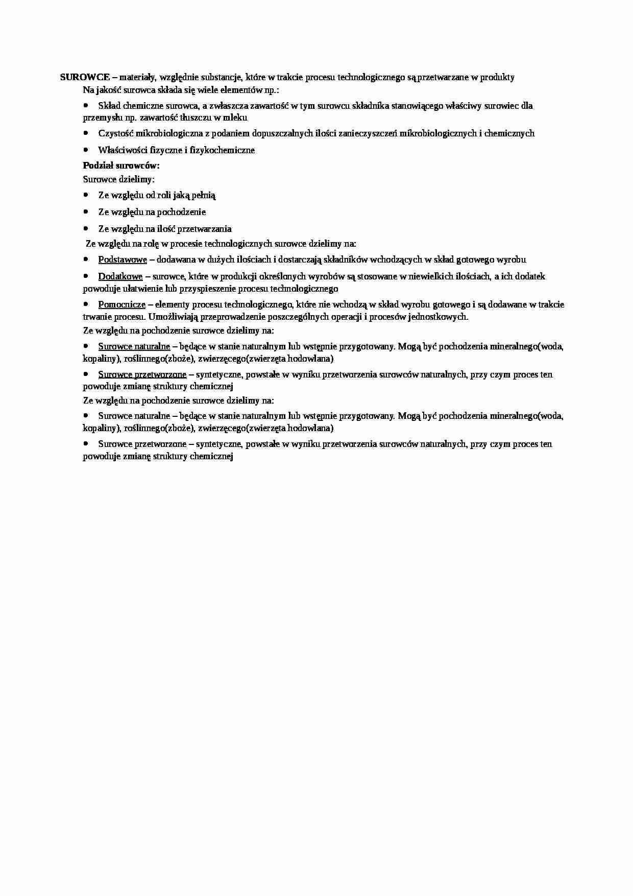 Surowce podstawowe, dodatkowe oraz materiały pomocnicze - strona 1