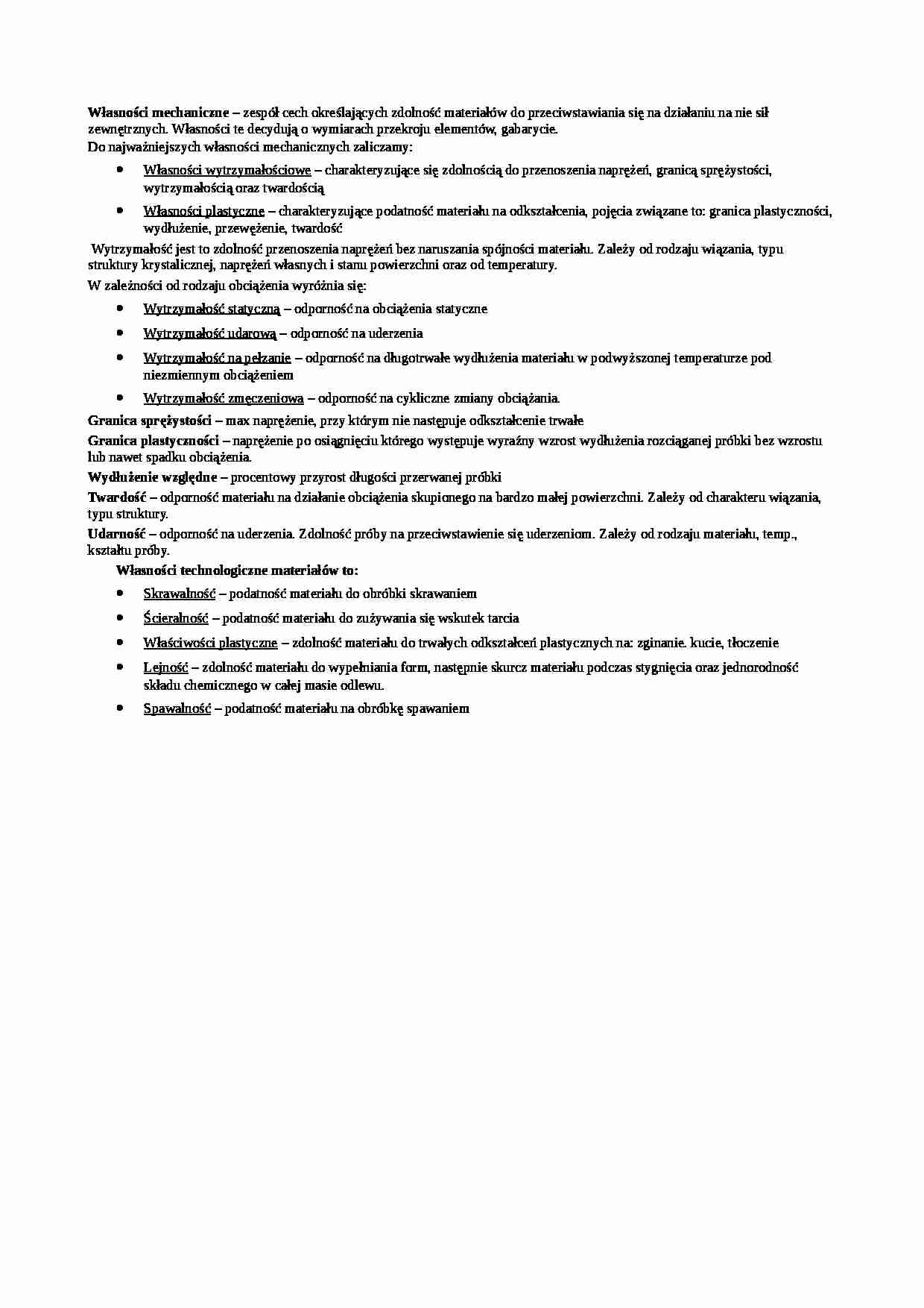 Własności materiałów: mechaniczne i technologiczne - strona 1