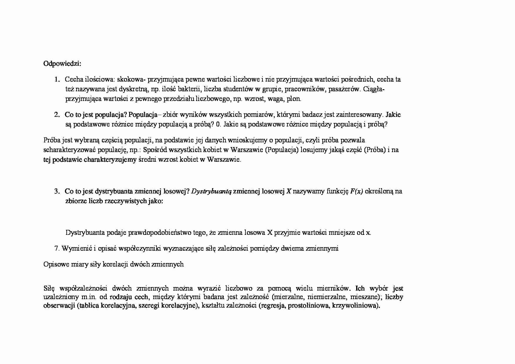 Statystyka - pytania i odpowiedzi na egzamin - strona 1