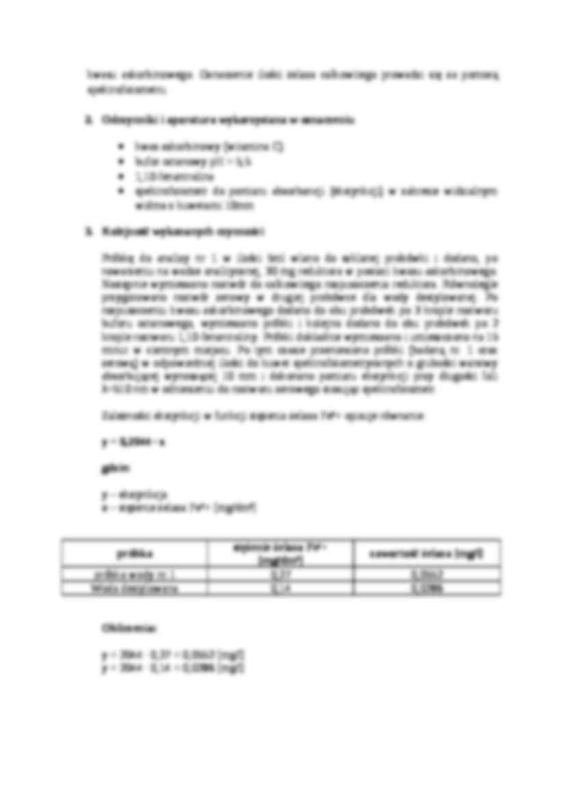 Oznaczanie żelaza całkowitego w wodzie i sciekach - sprawozdanie - strona 3
