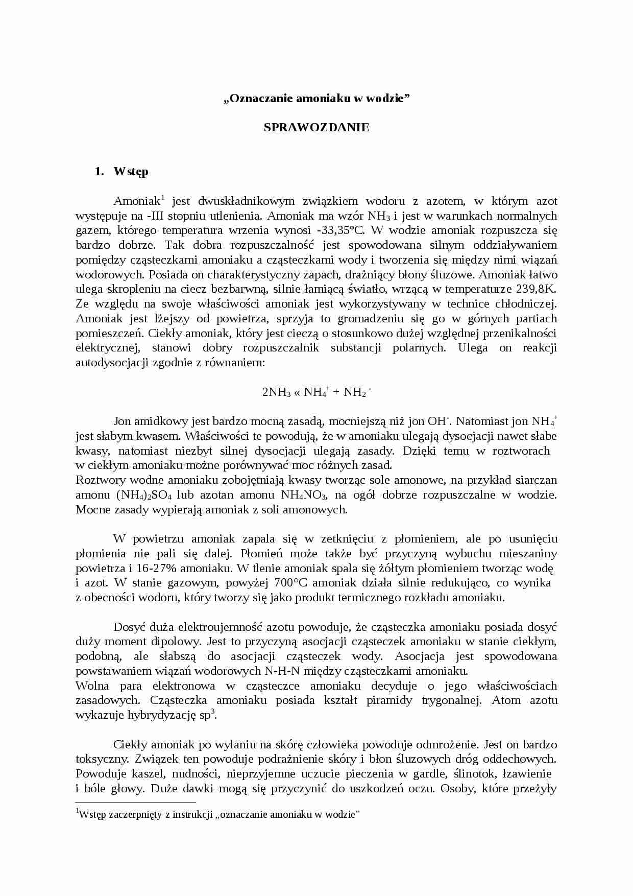 Oznaczanie amoniaku w wodzie - strona 1