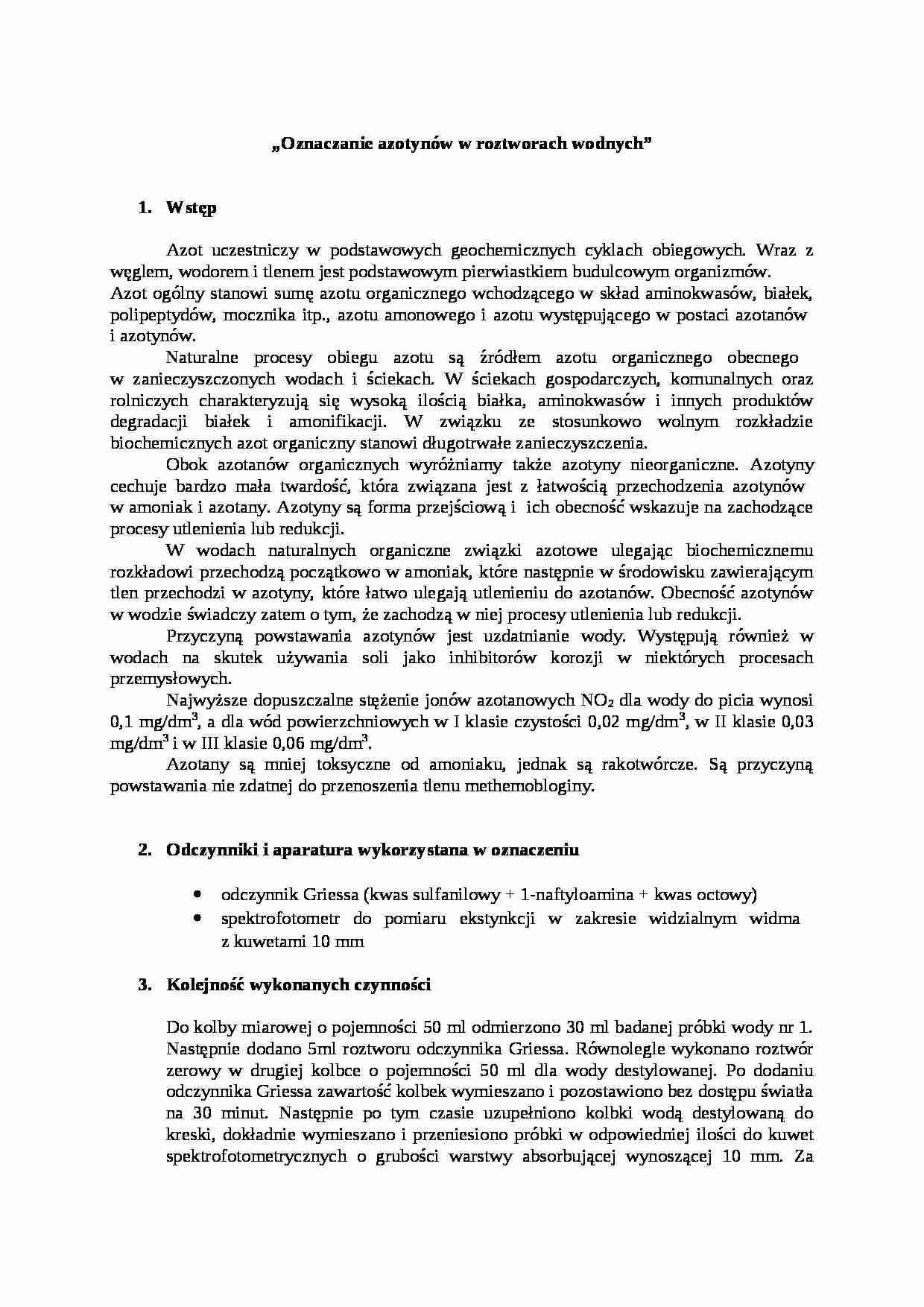 Azotyny w roztworach wodnych - strona 1