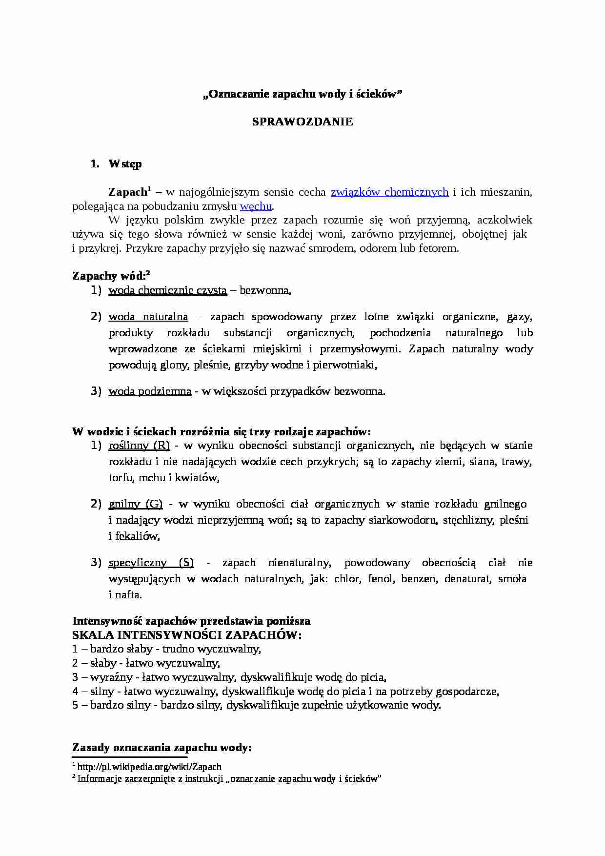 Oznaczanie zapachu wody i  ścieków - strona 1