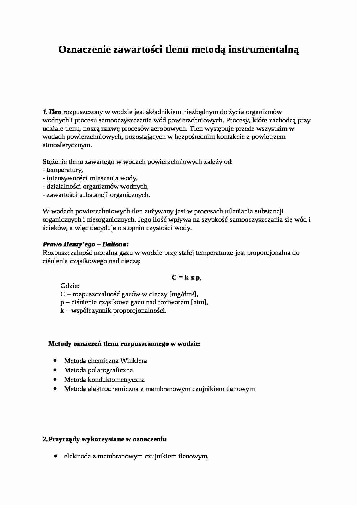 Oznaczanie zawartości tlenu metodą instrumentalną - strona 1