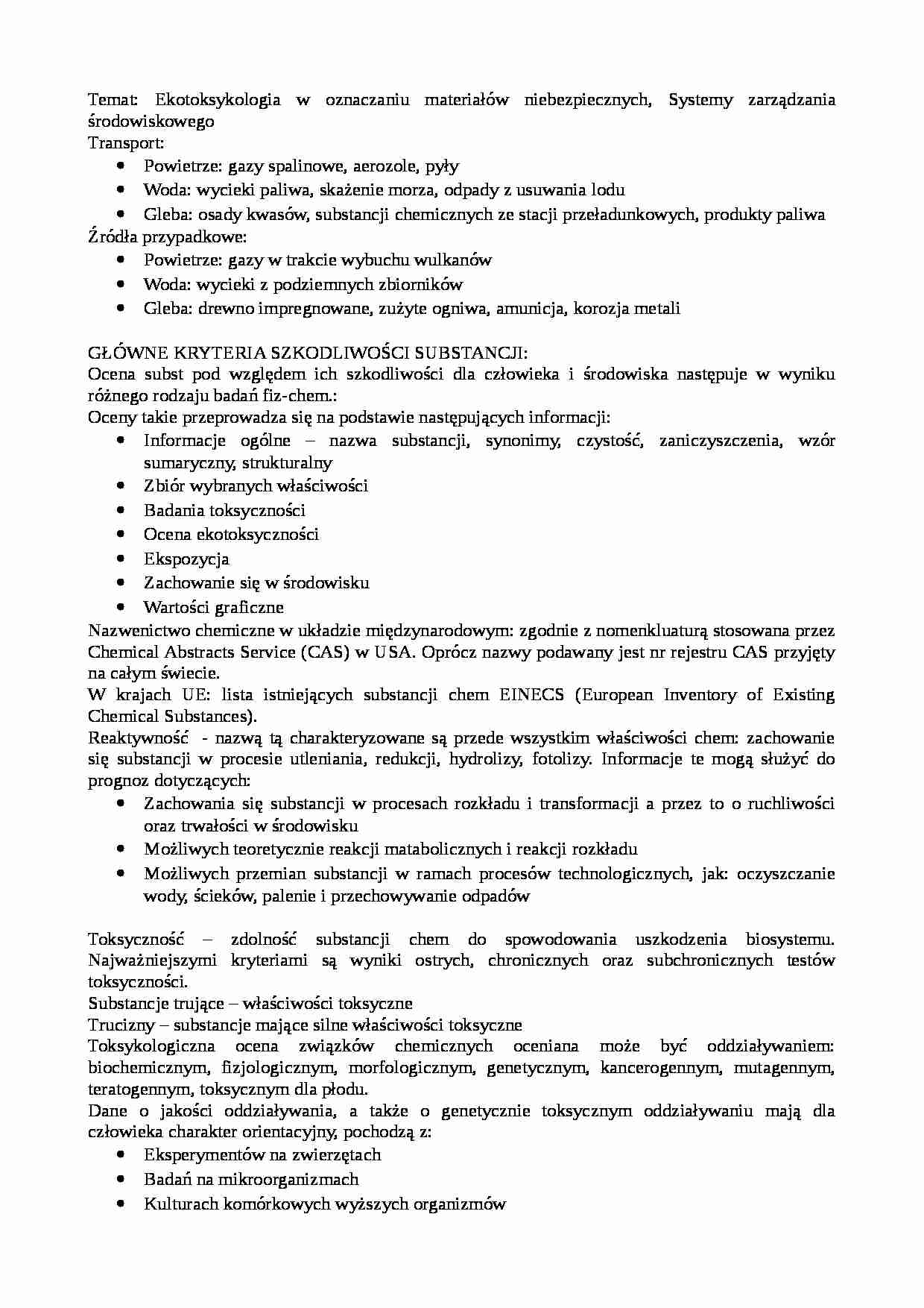 Ekotoksykologia w materiałach niebezpiecznych - strona 1