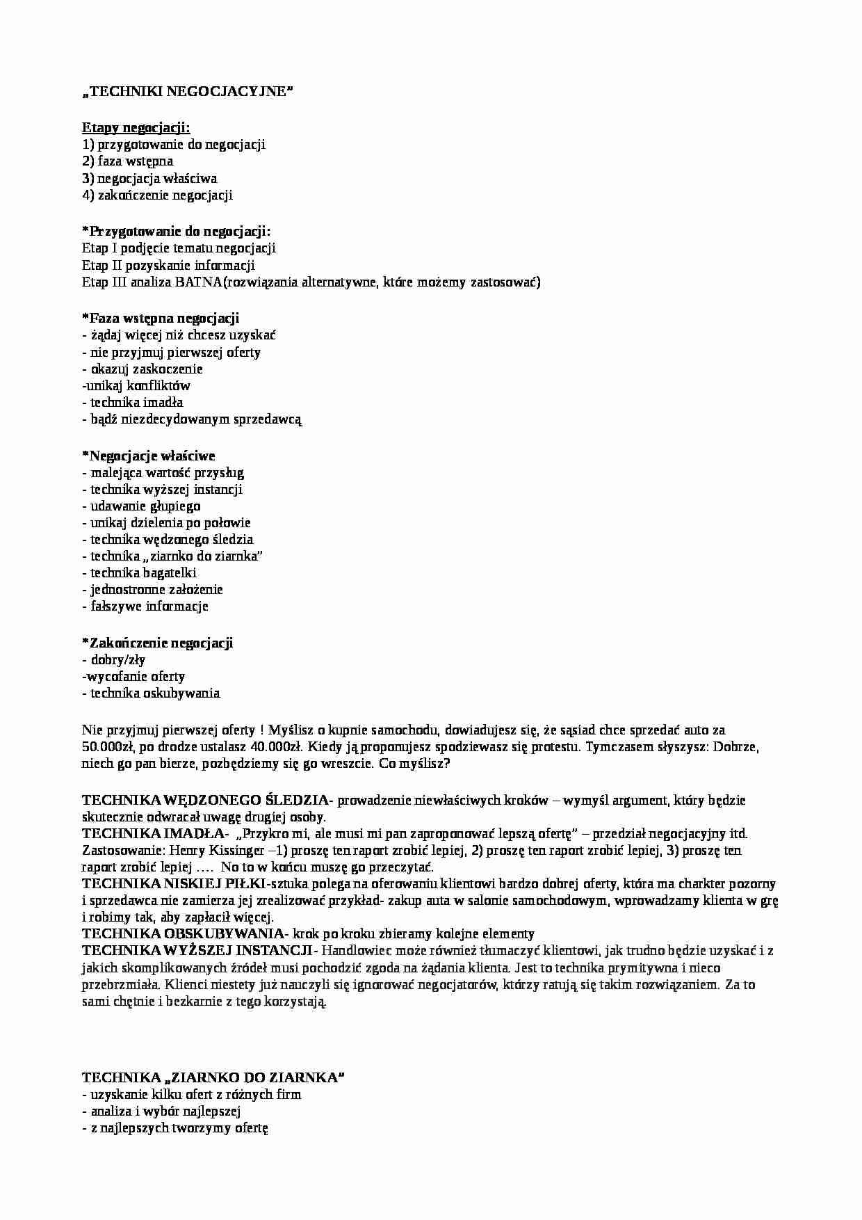 Techniki negocjacji - klasyfikacja - strona 1
