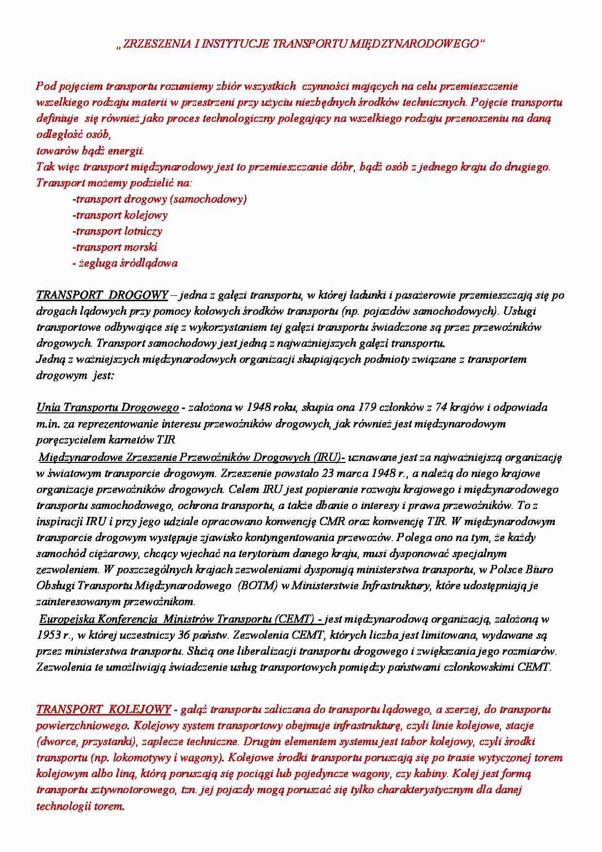 Zrzeszenia i instytucje transportu międzynarodowego - strona 1