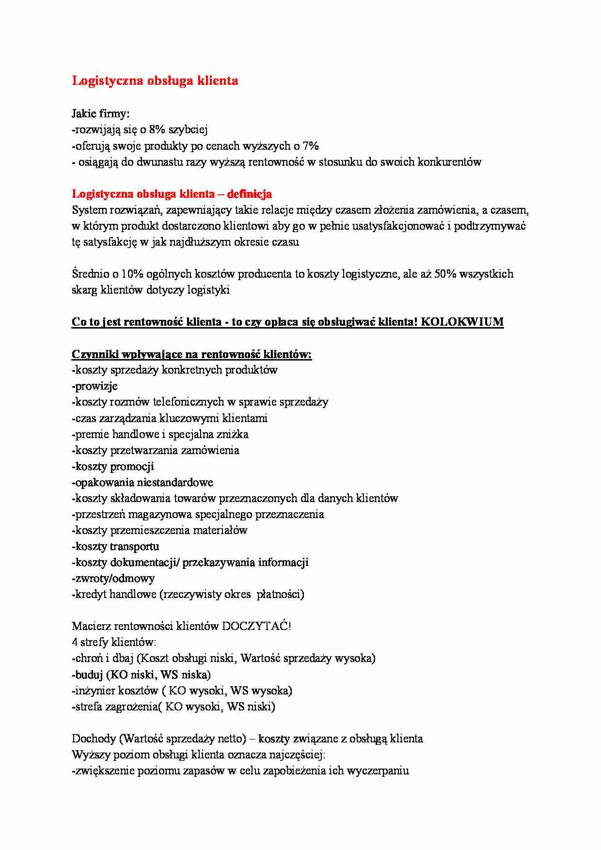 Logistyczna obsługa klienta - strona 1