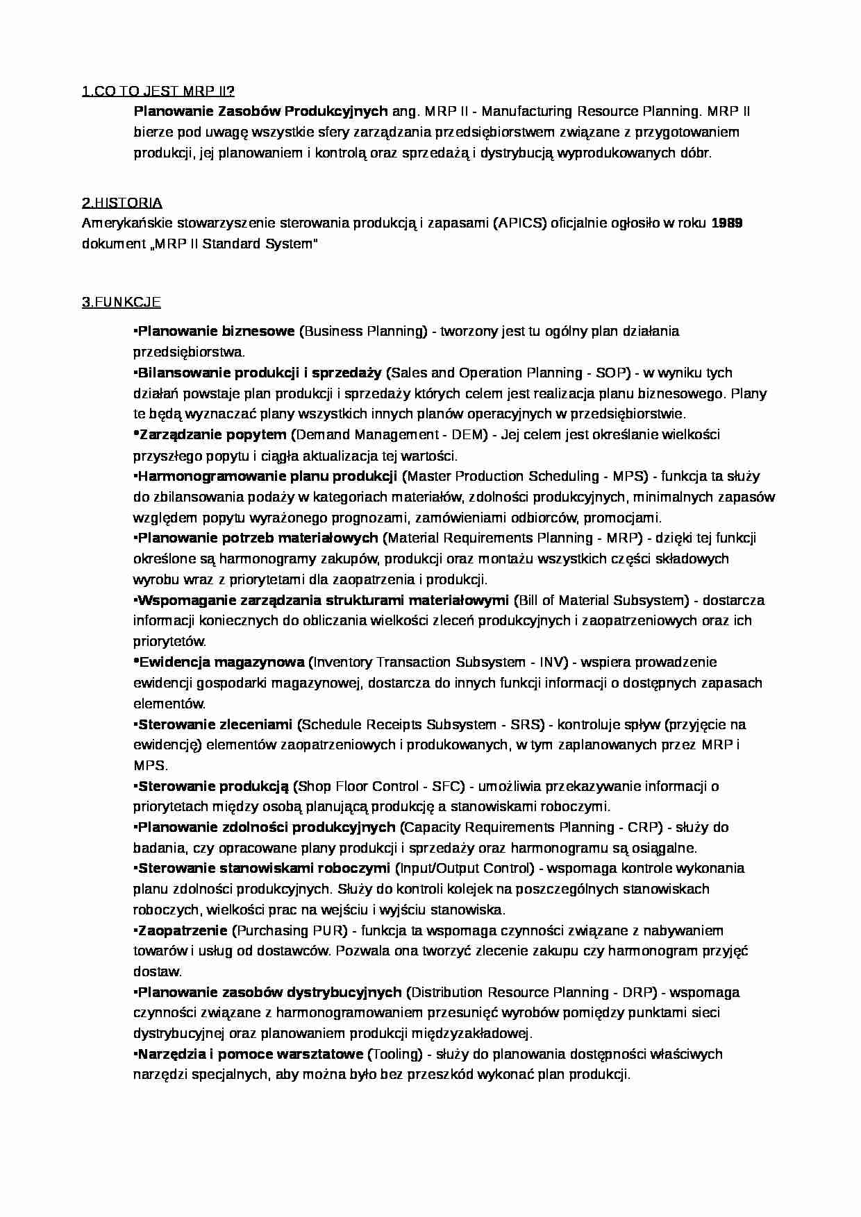 Planowanie Zasobów Produkcyjnych - strona 1
