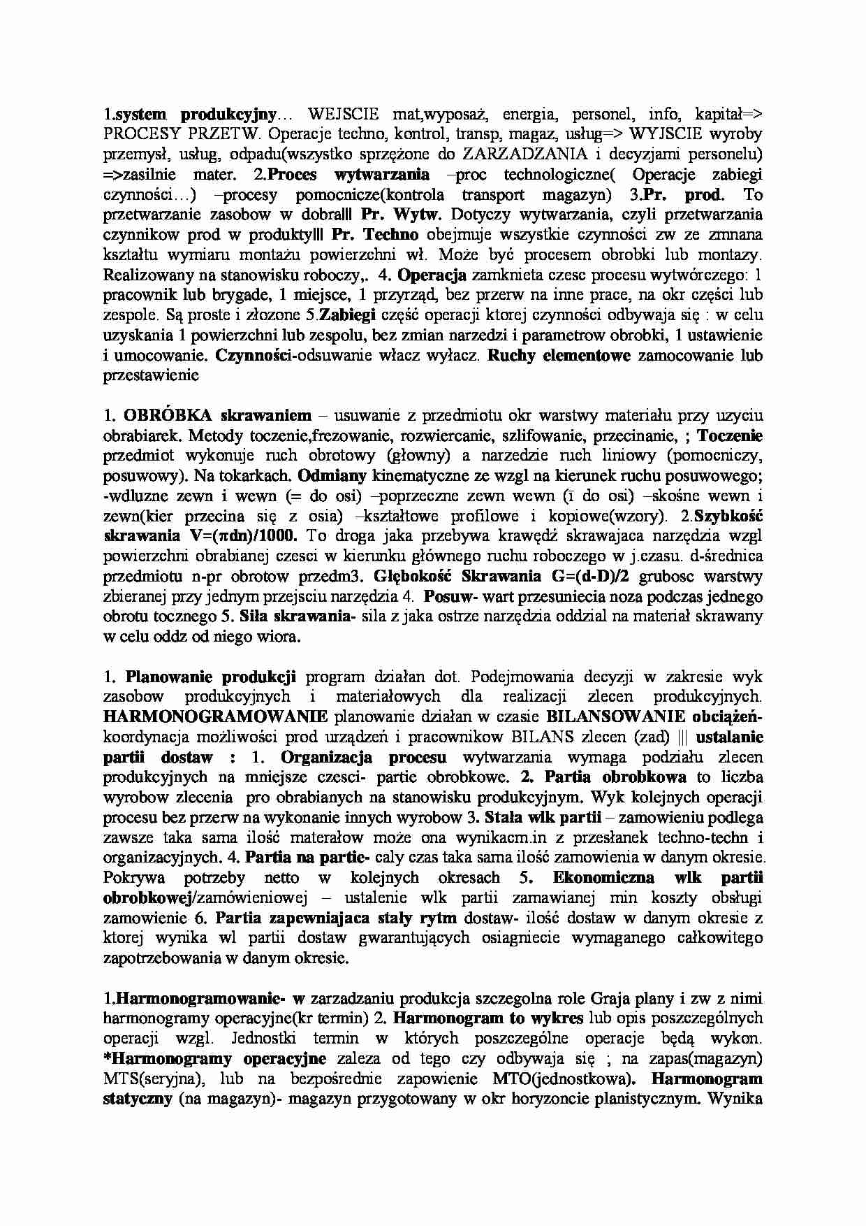 Procesy produkcyjne - kolokwium - strona 1