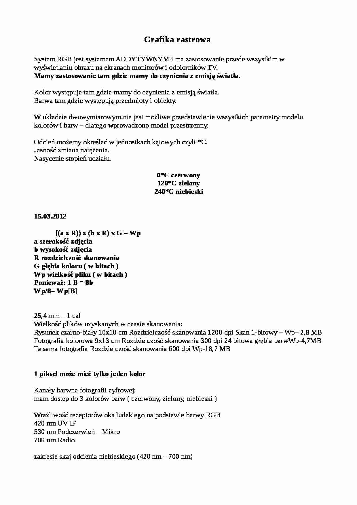 Grafika rastrowa - opracowanie - strona 1