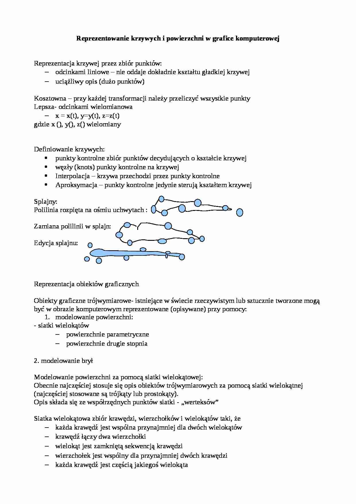 Reprezentowanie krzywych i powierzchni w grafice komputerowej - strona 1