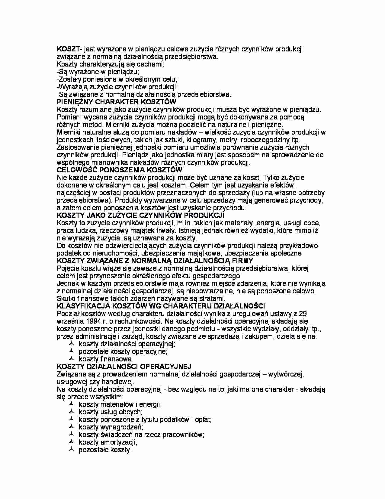 Koszty - definicja i klasyfikacja - strona 1