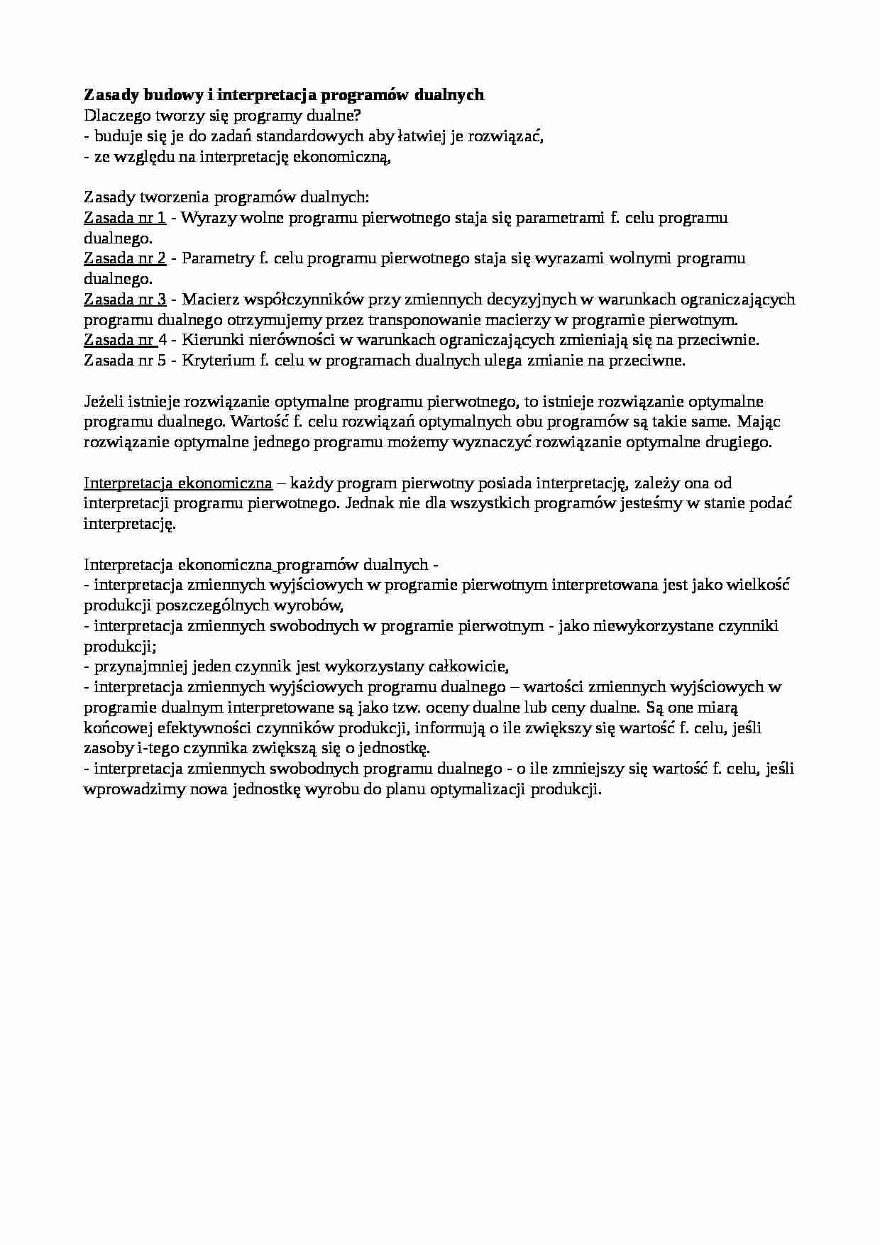 Zasady budowy i interpretacja programów dualnych - strona 1