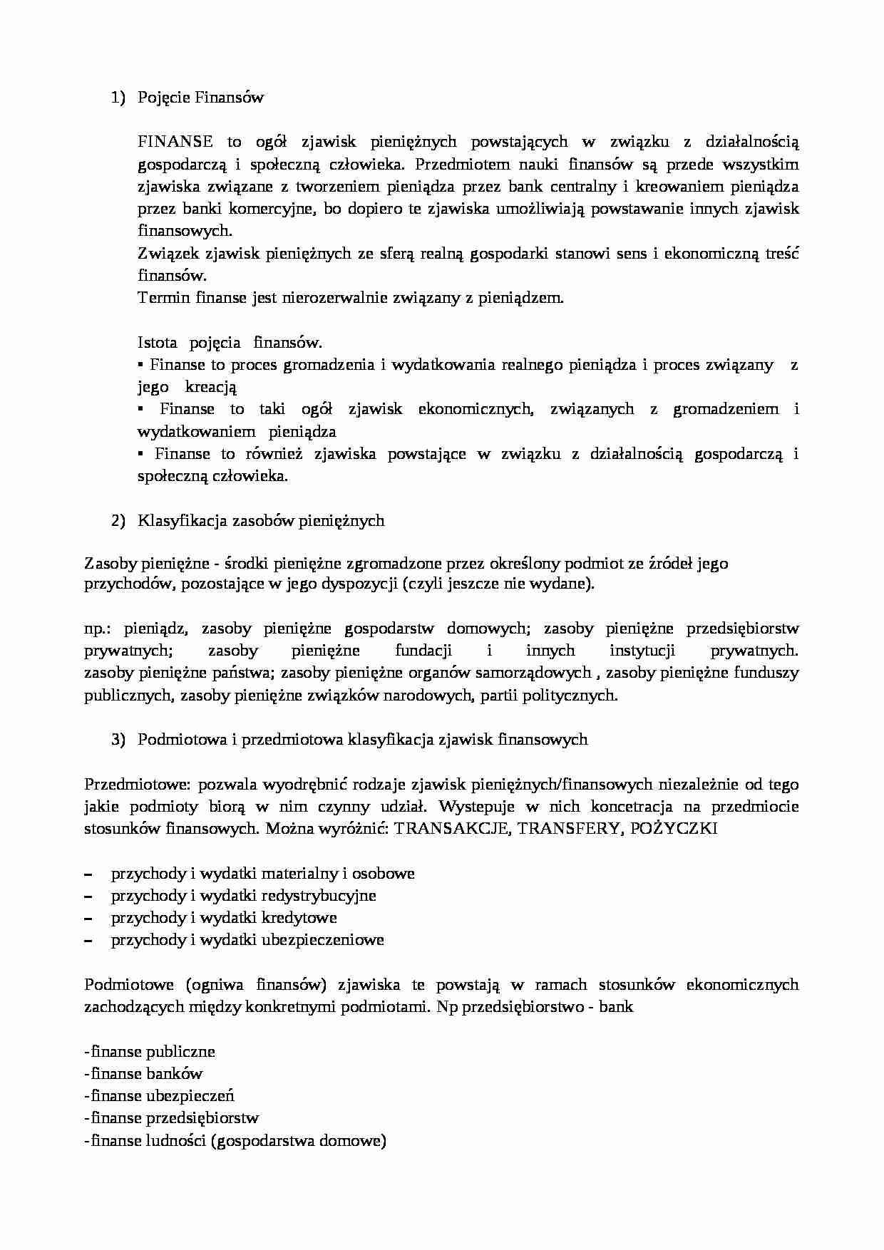 Finanse - pojęcie i rodzaje - strona 1