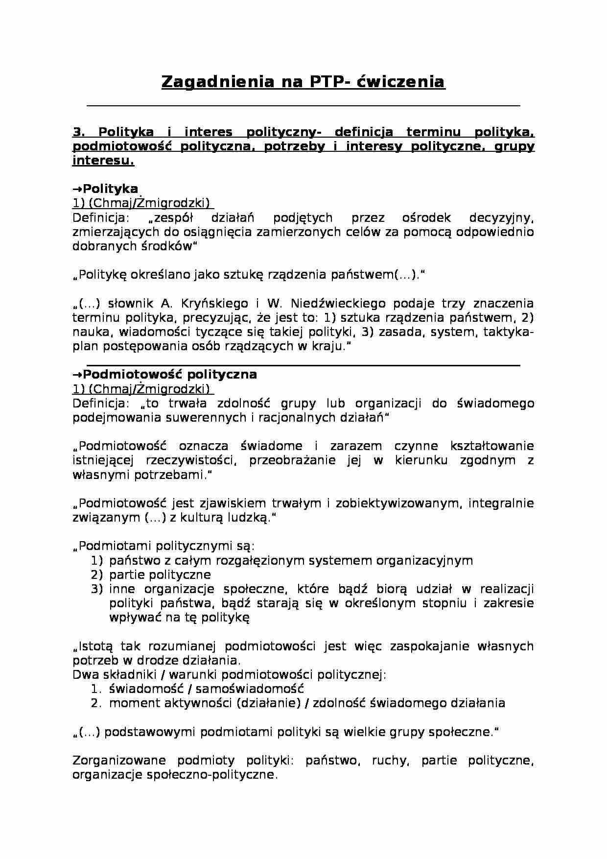 Teoria polityki - zagadnienia i definicje  - strona 1