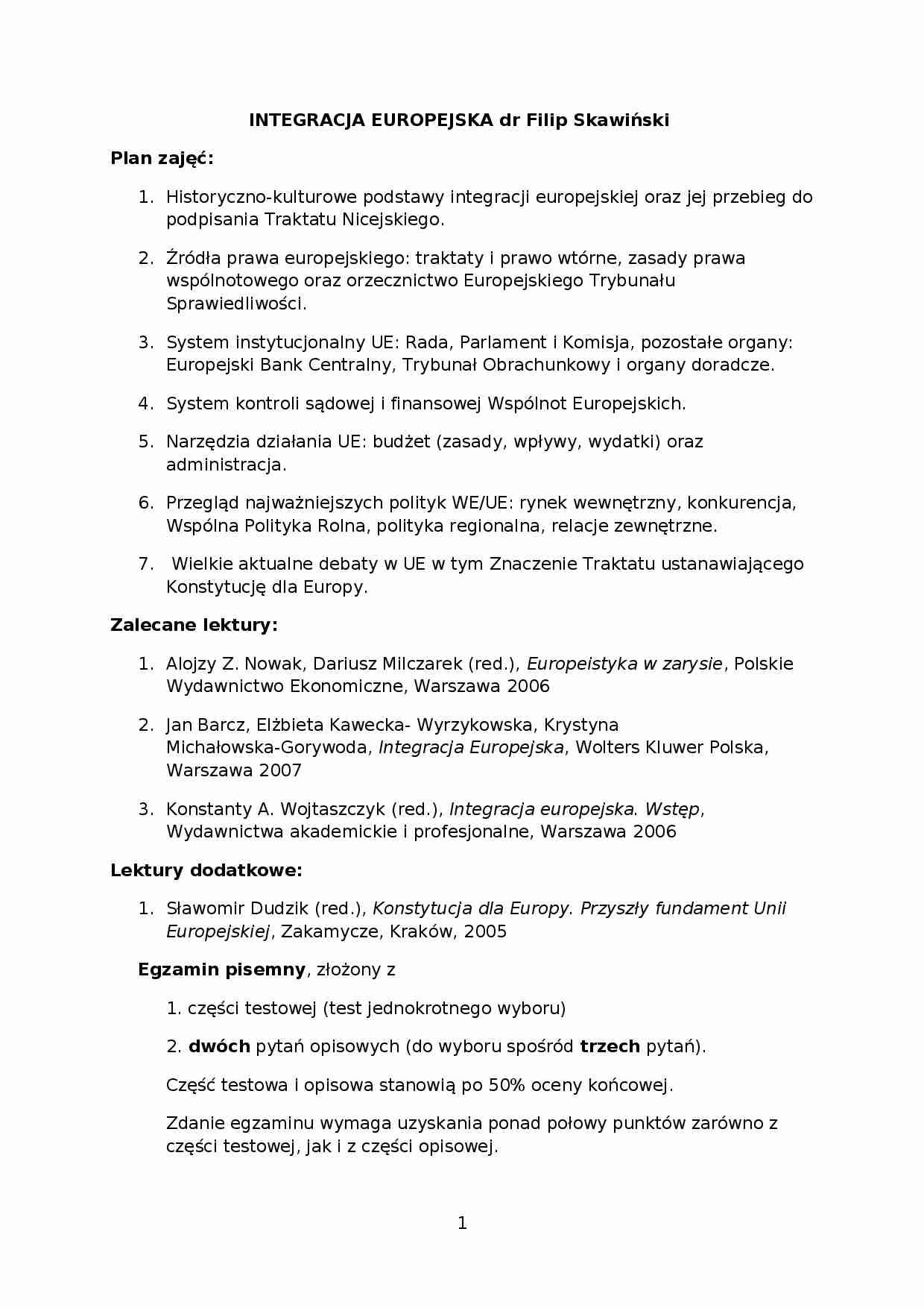 Integracja europejska - wykłady  - strona 1