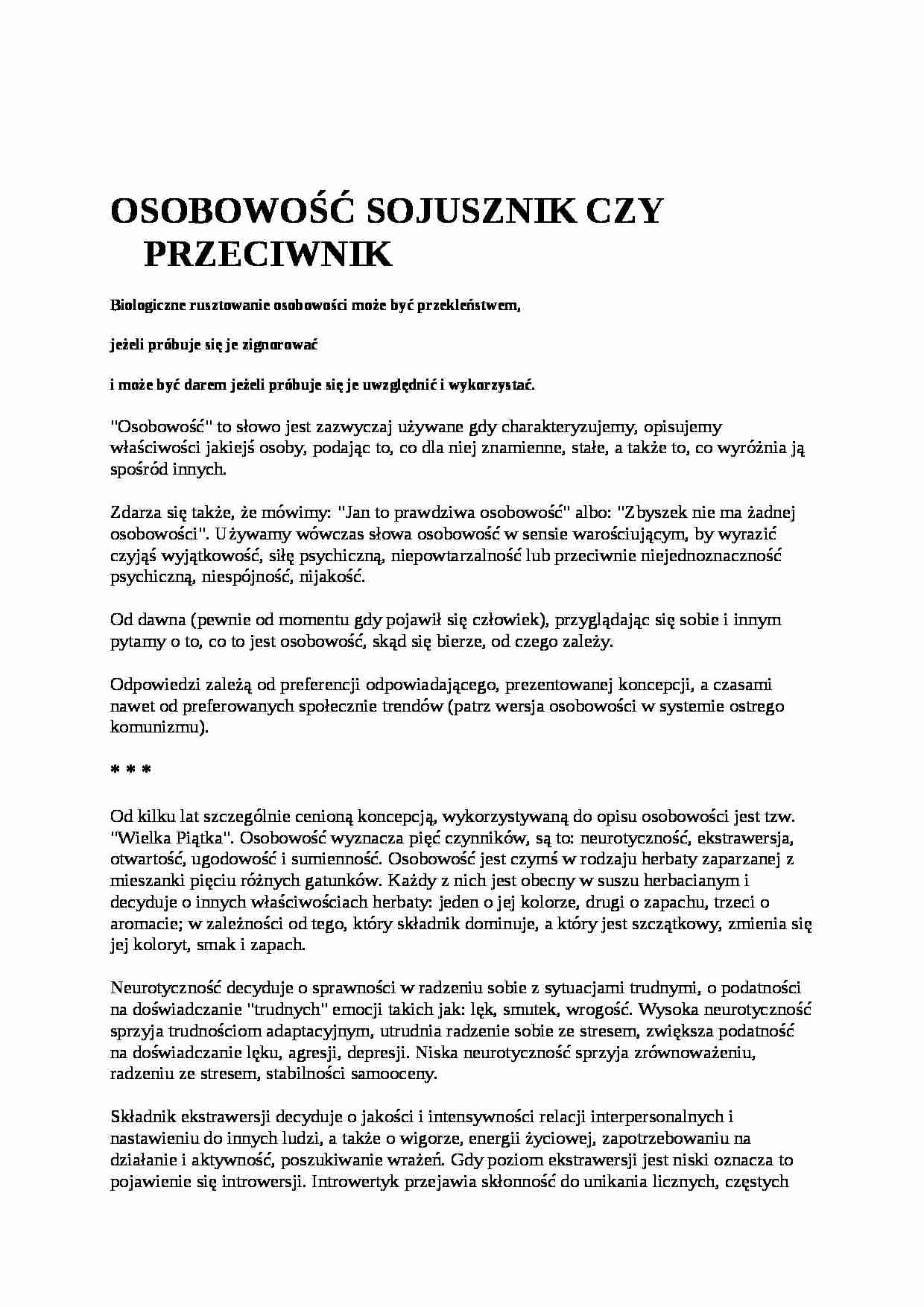 Osobowość, sojusznik czy przeciwnik - strona 1