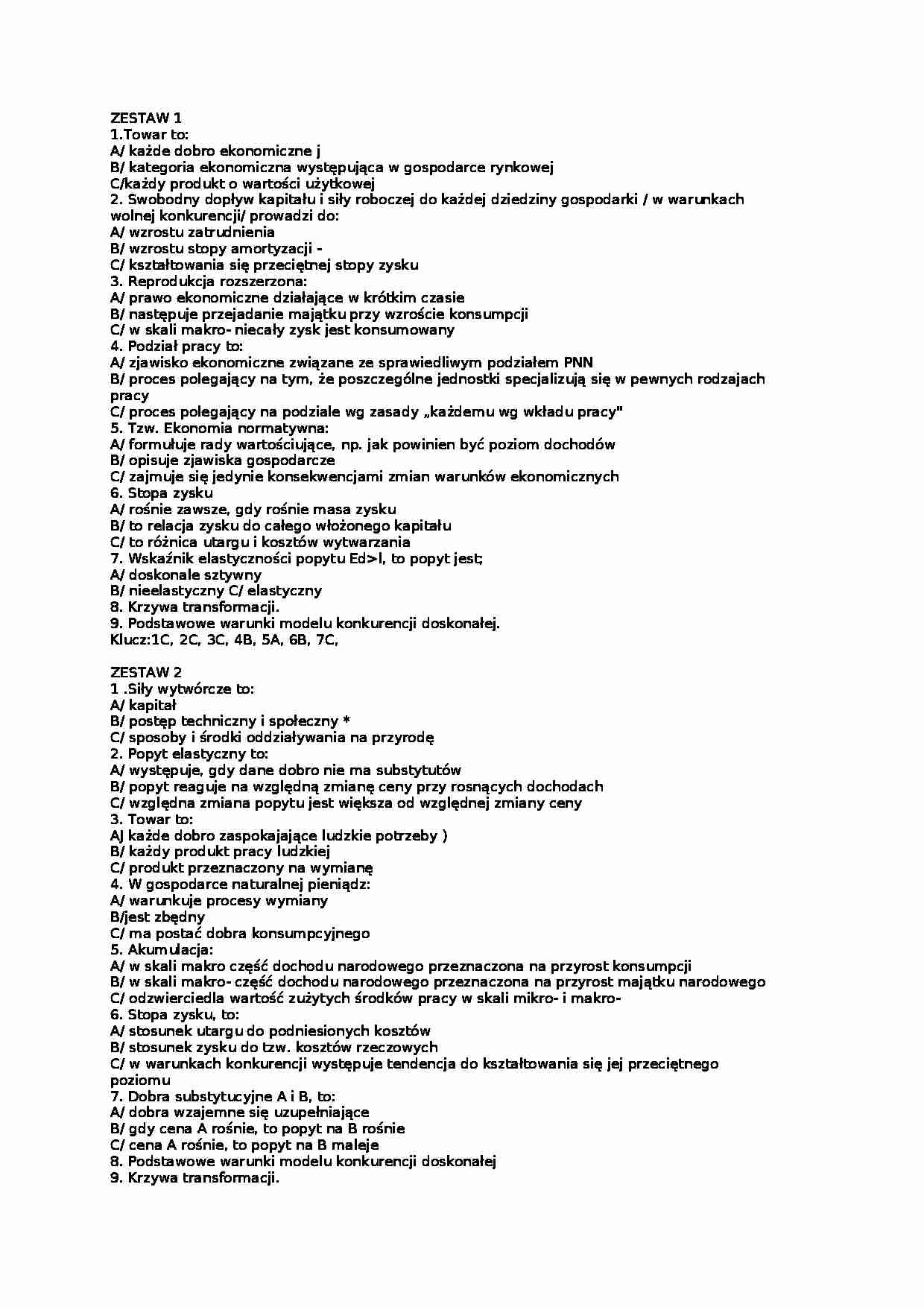 Ekonomia - zagadnienia egzaminacyjne  - strona 1