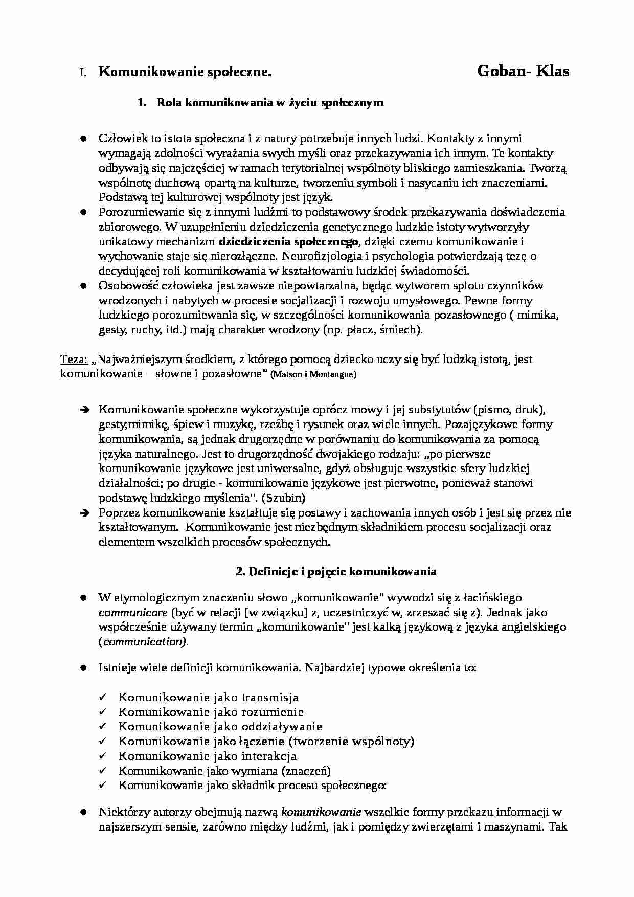 Komunikowanie społeczne - definicje, funkcje, modele - strona 1