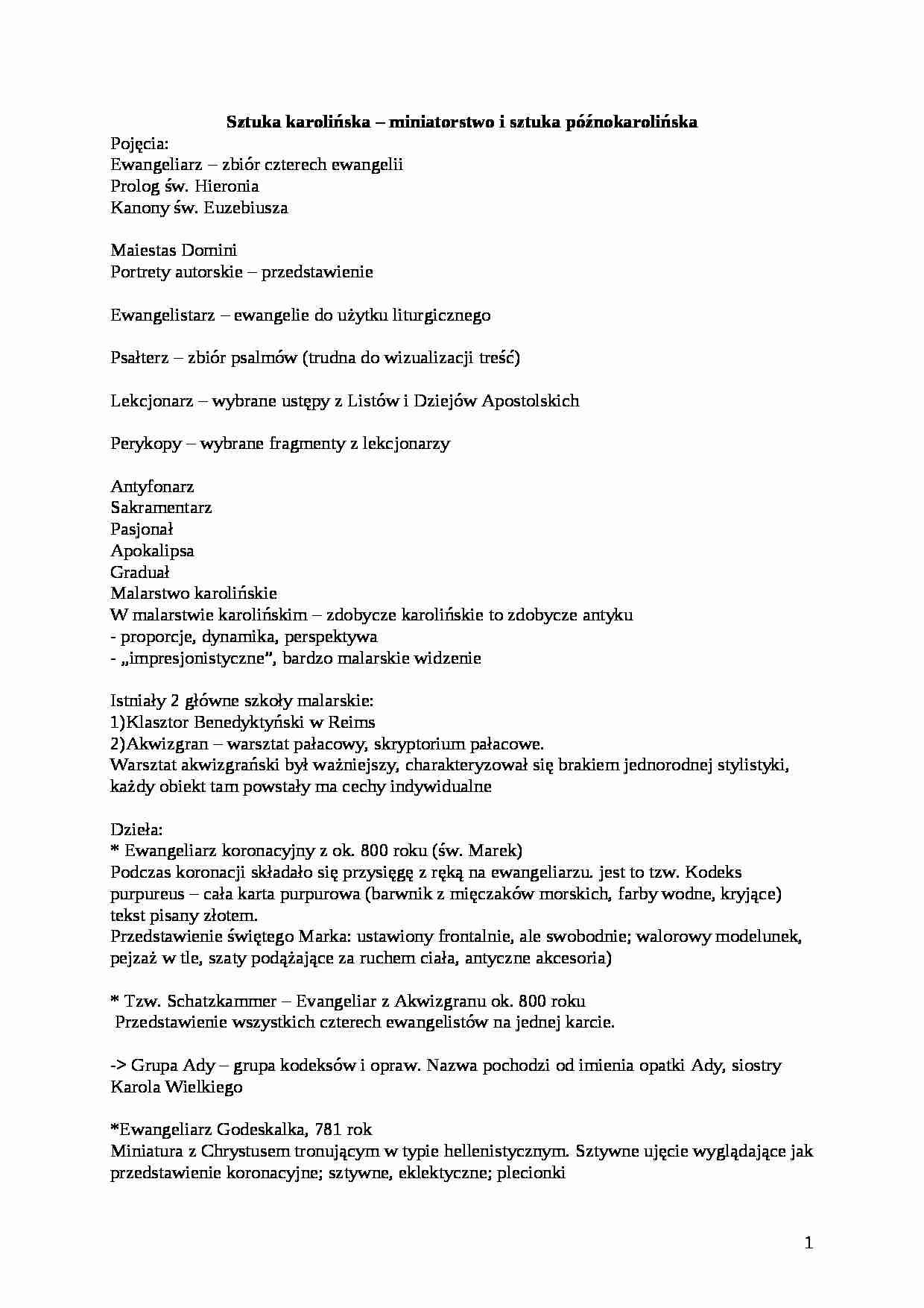 Miniatorstwo i sztuka późnokarolińska - strona 1