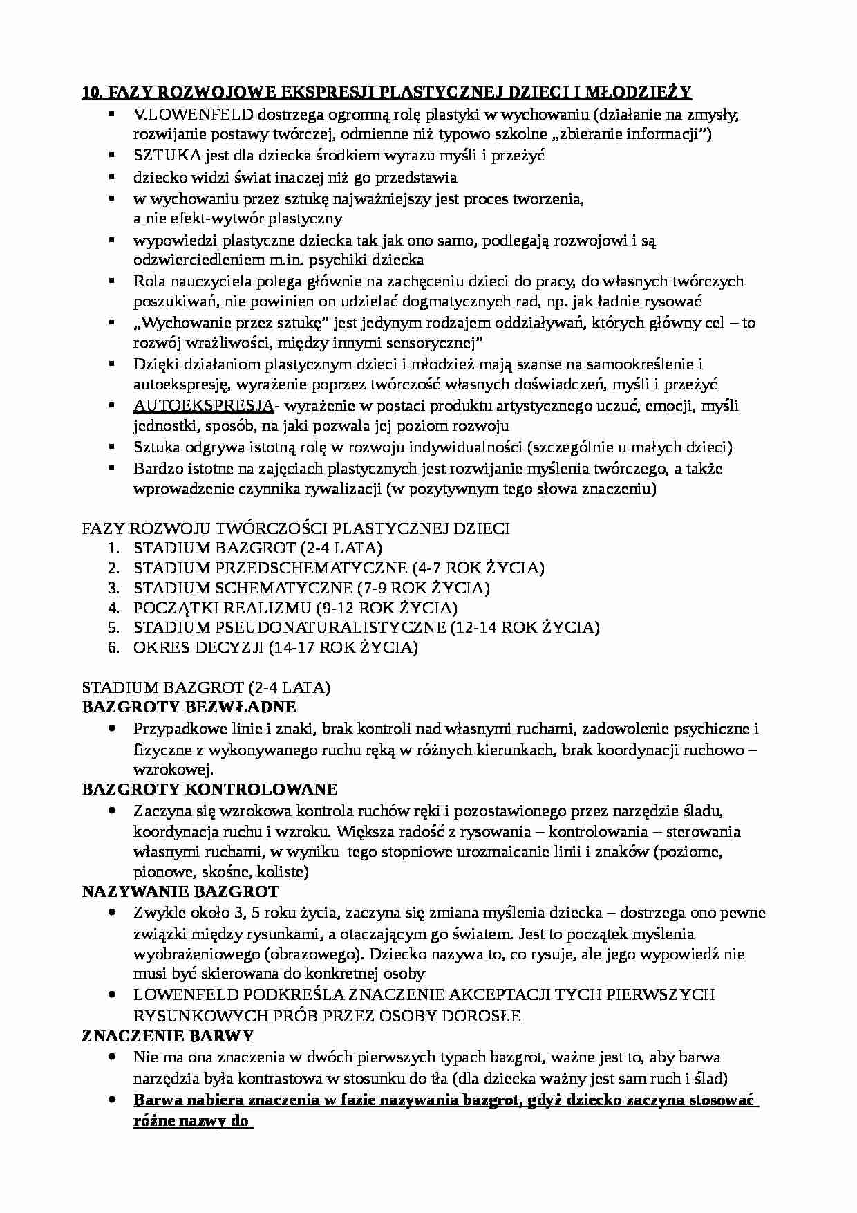 Fazy rozwojowe ekspresji plastycznej  - strona 1