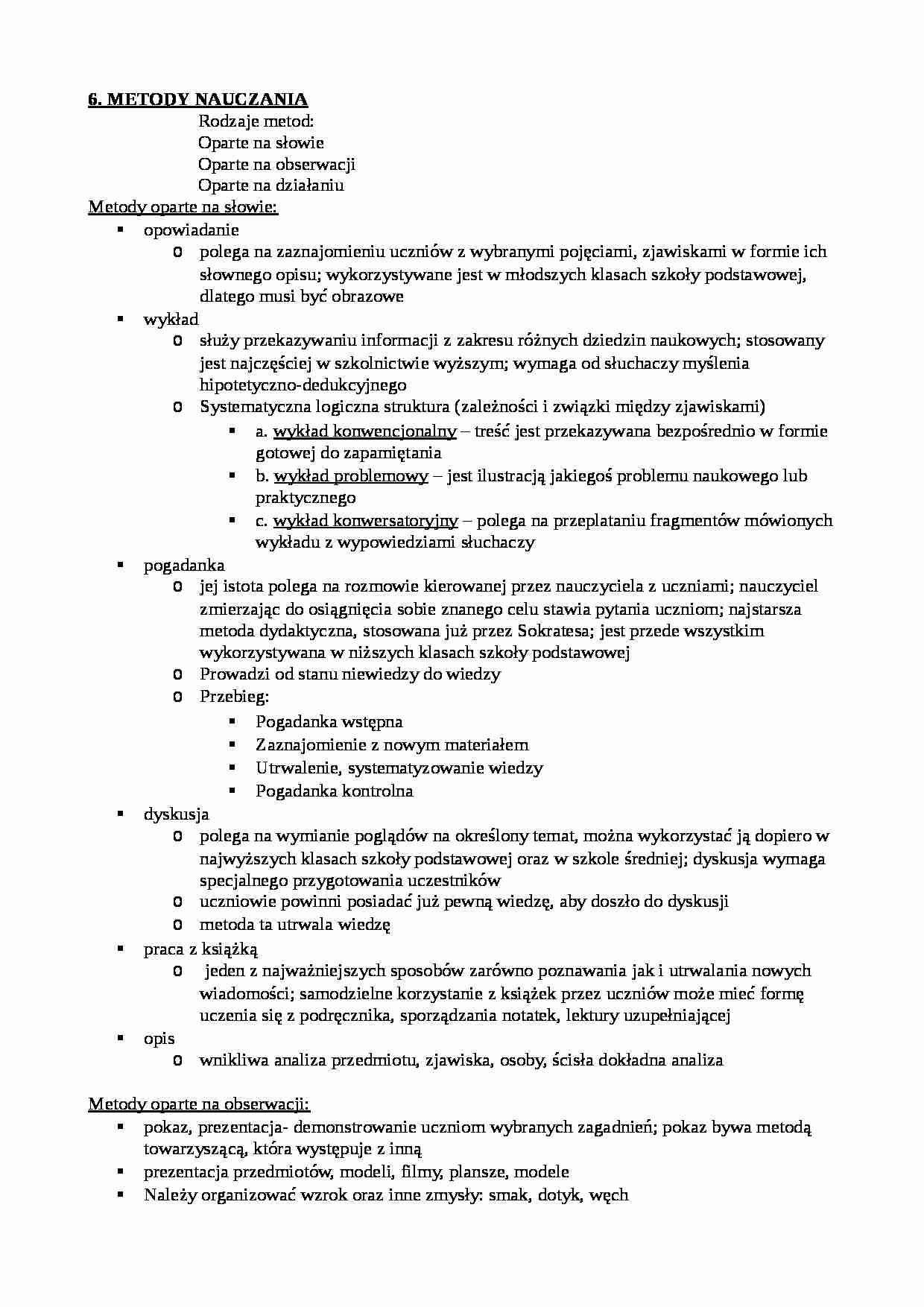 Metody nauczania - opracowanie - strona 1