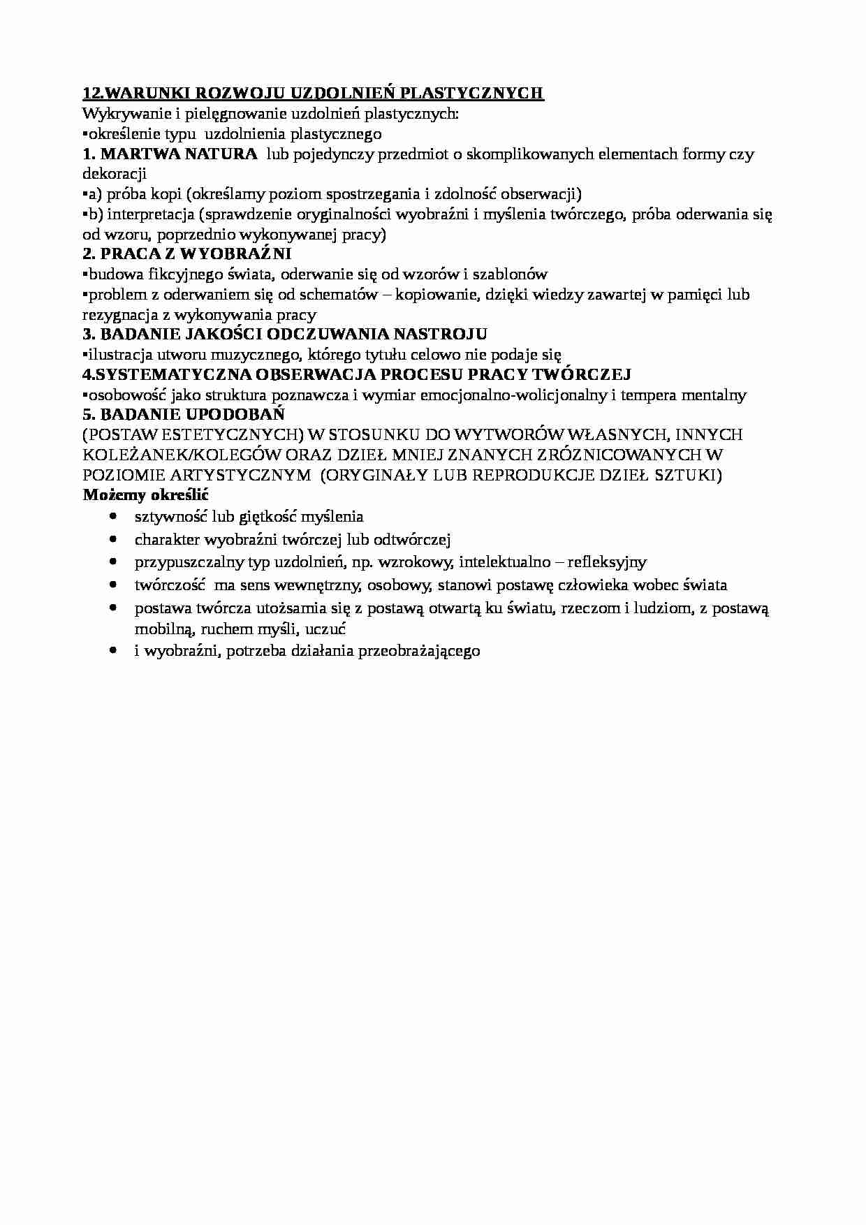 Warunki rozwoju uzdolnień plastycznych  - strona 1