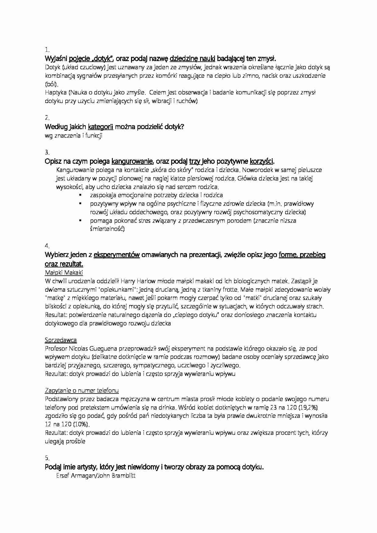 Dotyk - pojęcie, kategorie, eksperymenty  - strona 1