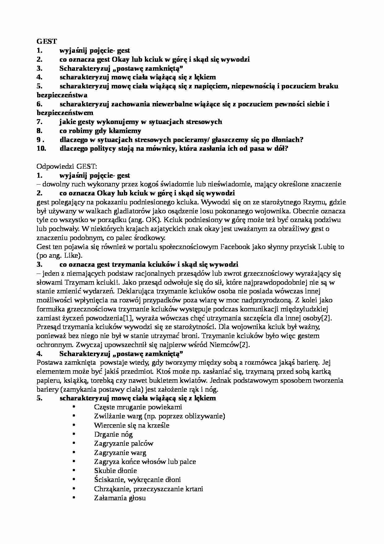 Gest - opracowanie zagadnień  - strona 1