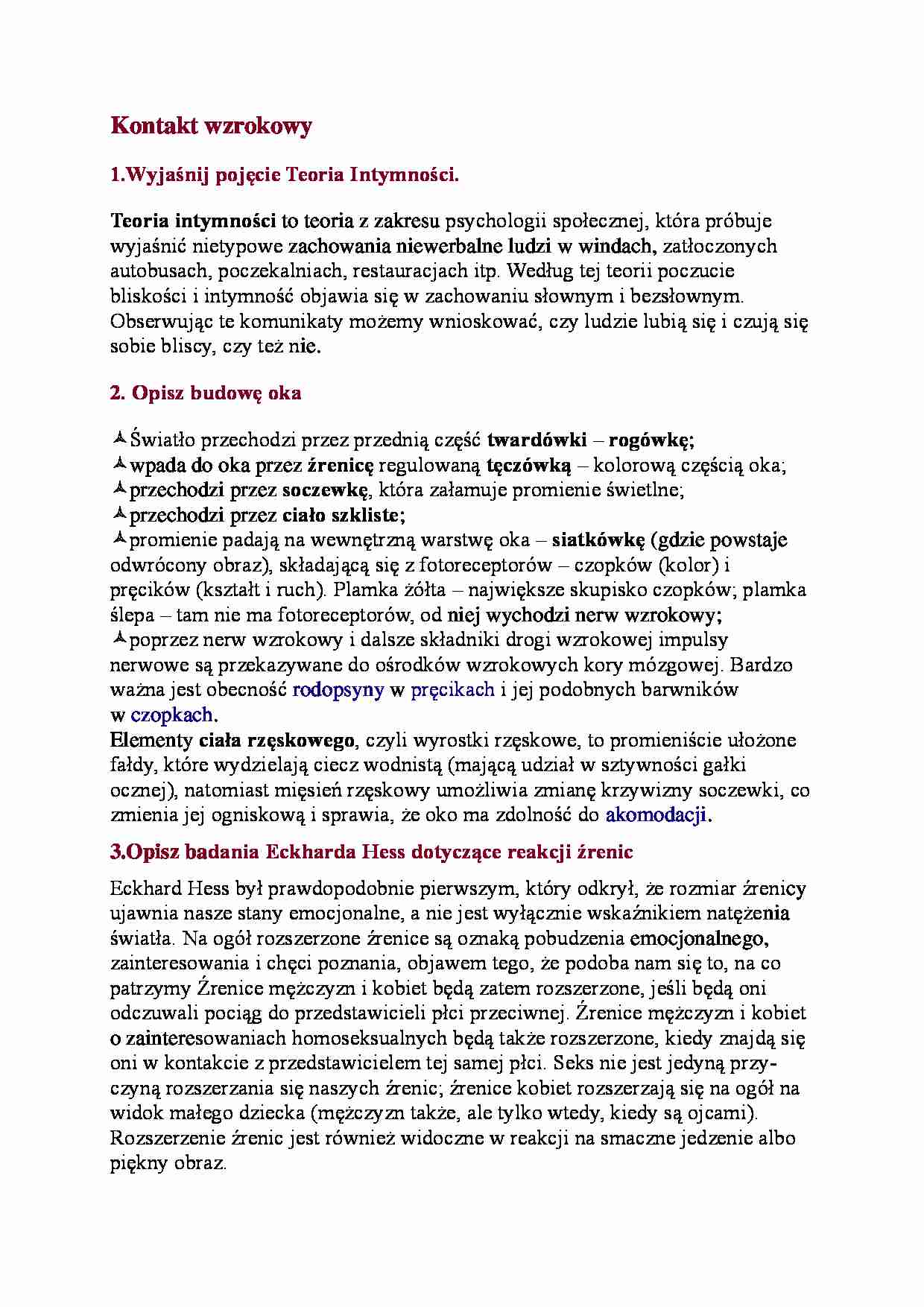 Kontakt wzrokowy - opracowanie zagadnień - strona 1