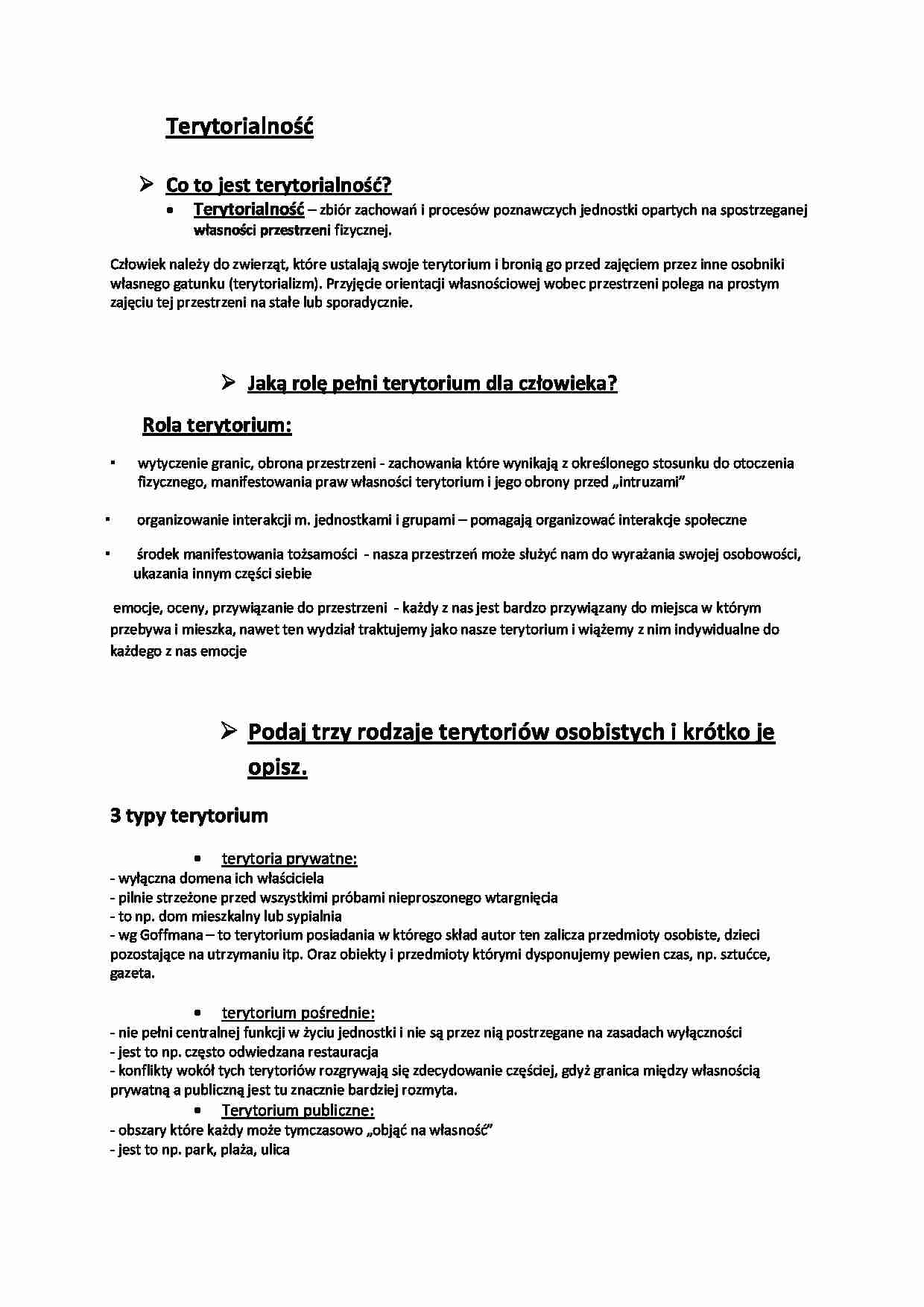 Terytorialność - pojęcie, rola, rodzaje - strona 1