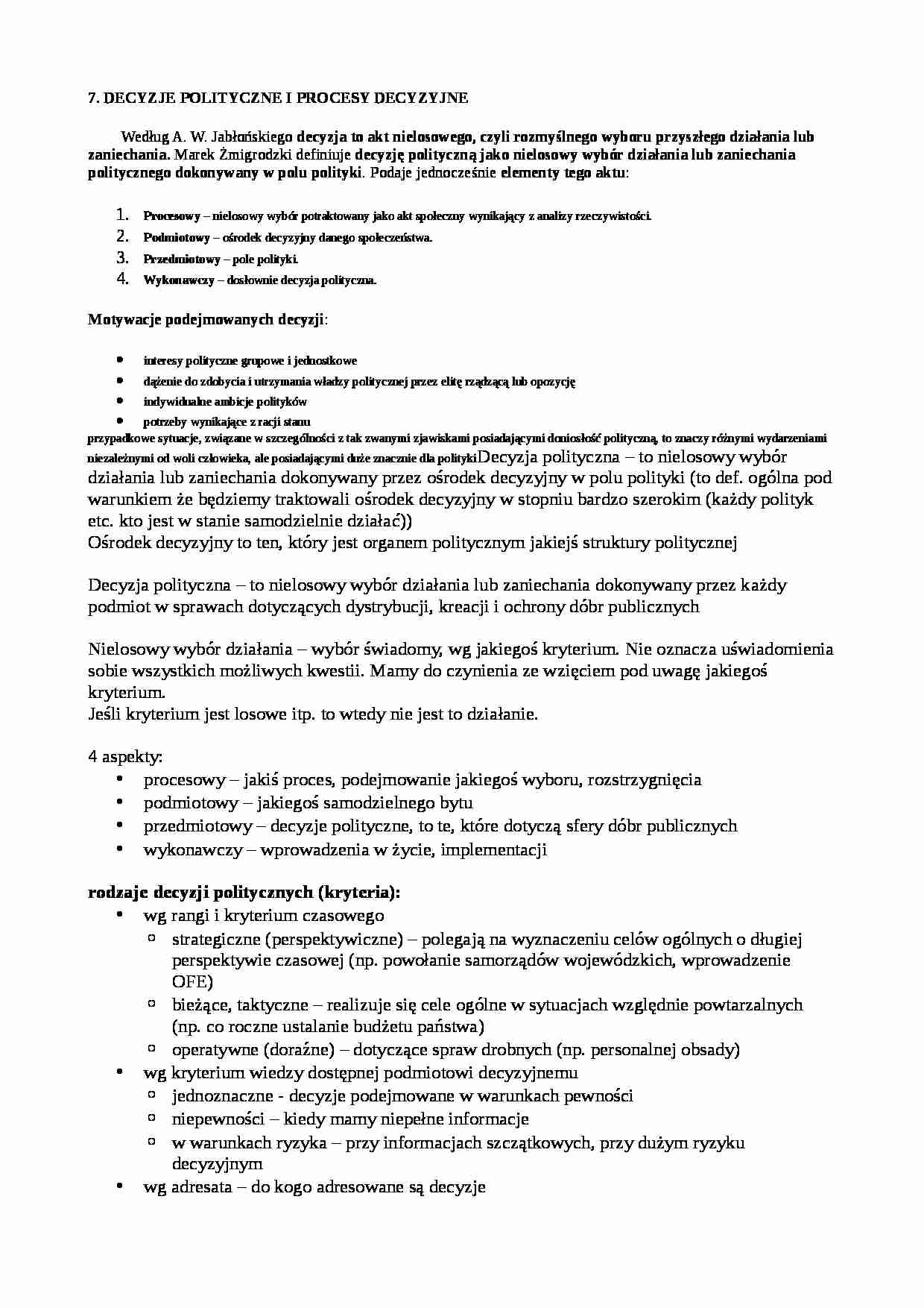 Decyzje polityczna i procesy decyzyjne  - strona 1