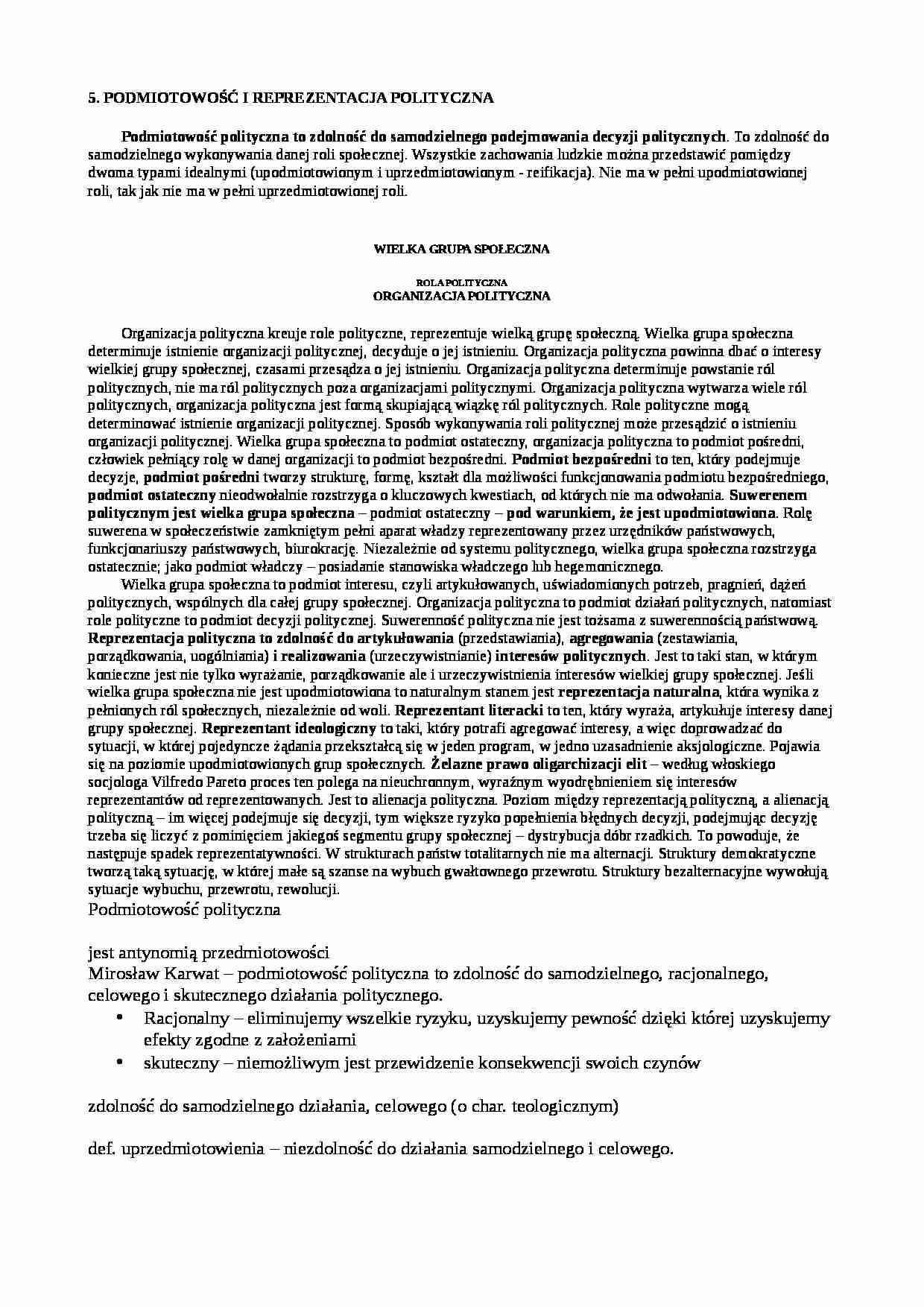 Podmiotowość i reprezentacja polityczna  - strona 1