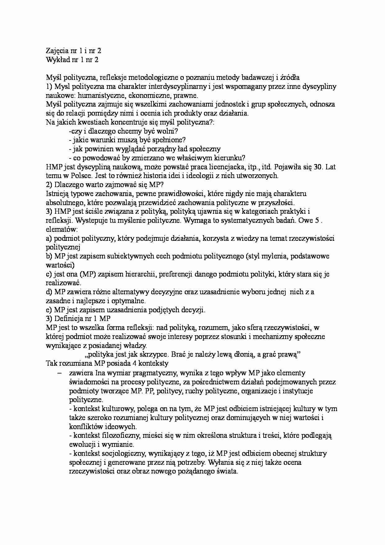Myśl polityczna - metodologia  - strona 1