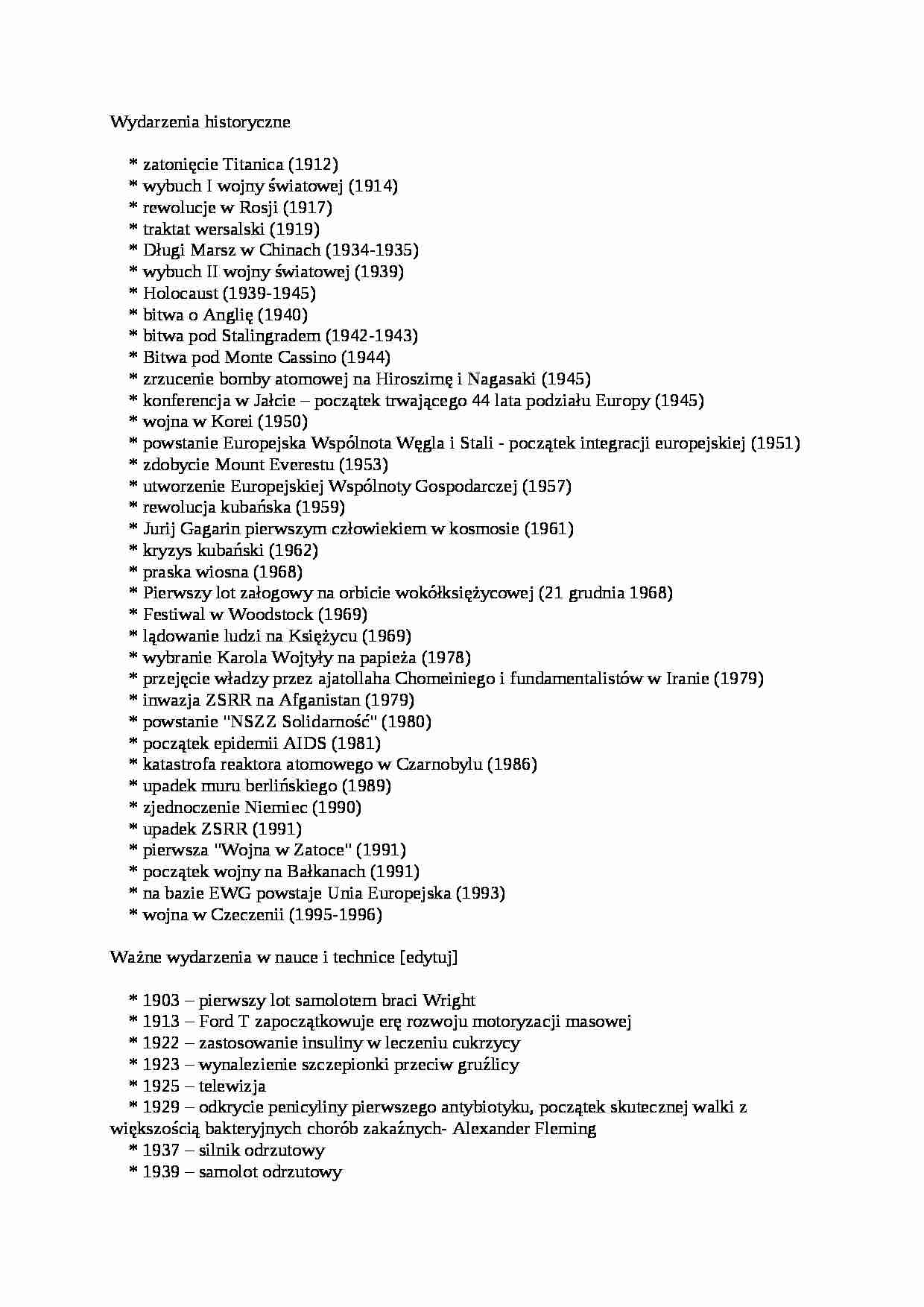 Najważniejsze wydarzenia - XX wiek - strona 1